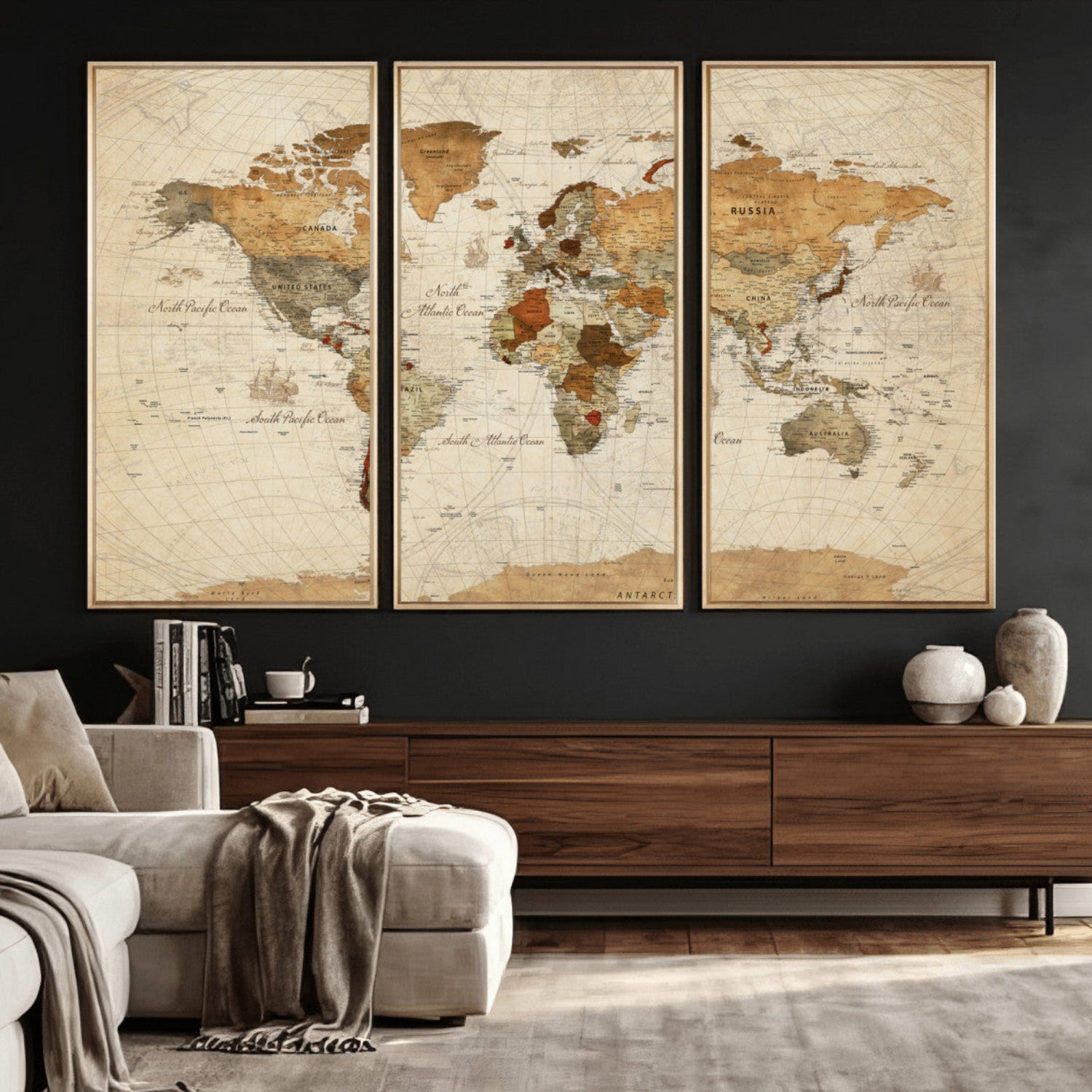 29684537-MGV-CV-36X24 - World Map Wall Art Canvas Print, Modern Decorative Framed Map Artwork Prints for Living Room, Office, Bedroom Wall Decor
