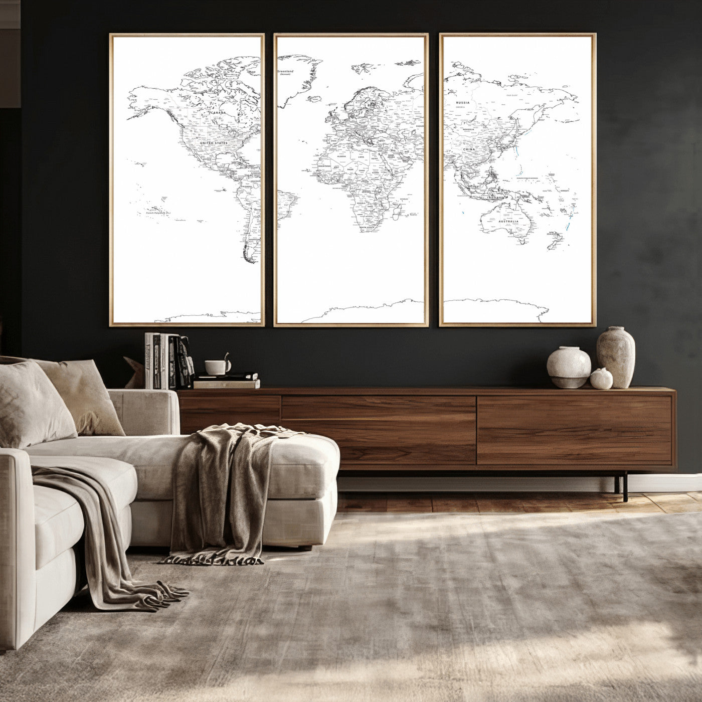 21002736-MGV-CV-36X24 - World Map Wall Art Canvas Print, Modern Decorative Framed Map Artwork Prints for Living Room, Office, Bedroom Wall Decor