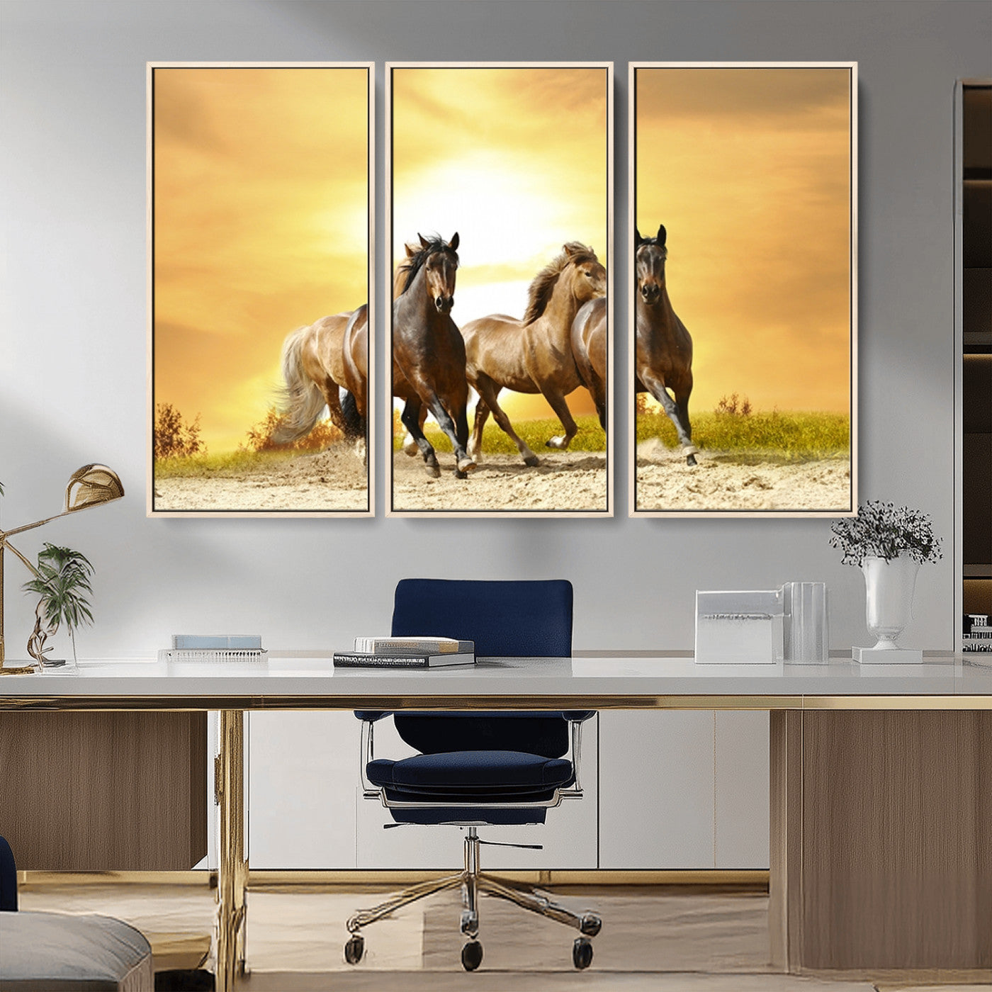 -Wild Horses Wall Art Canvas Print – Framed Galloping Herd Animal Artwork for Home, Office, Living Room, Guest Room