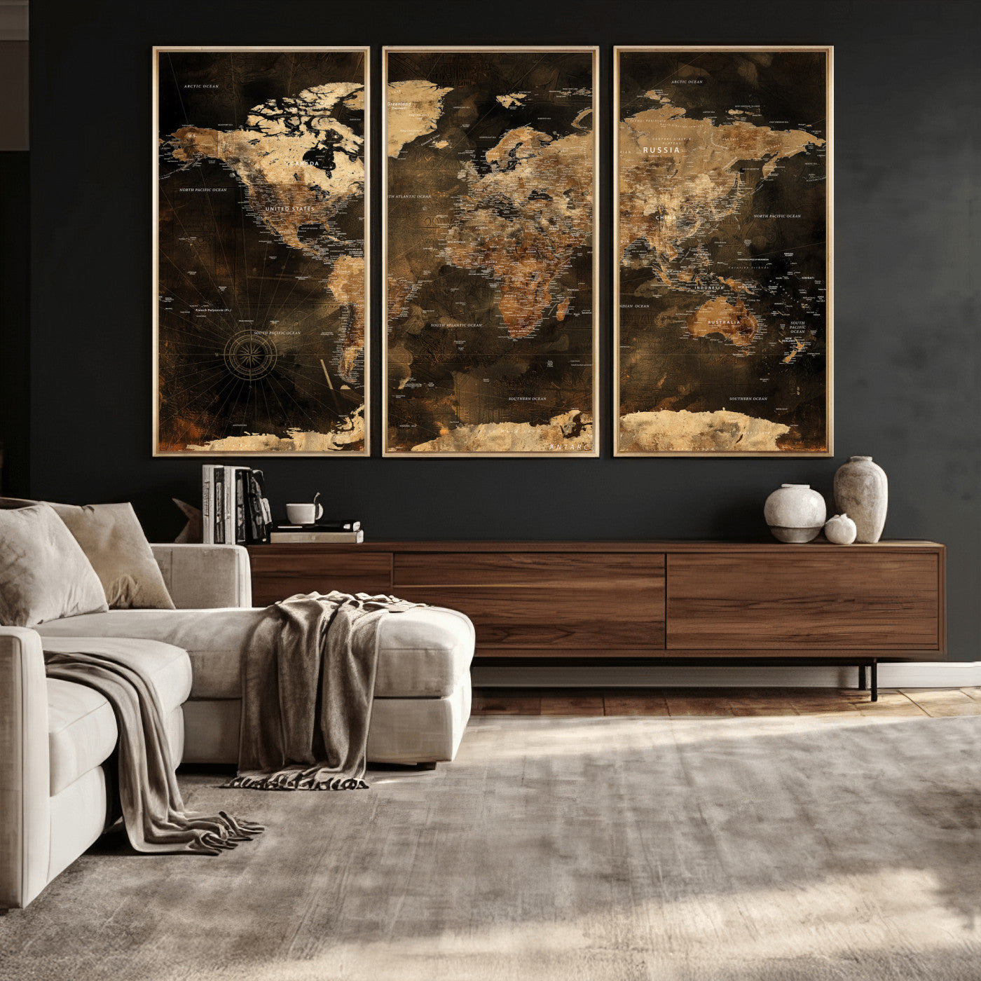 97742922-MGV-CV-36X24 - World Map Wall Art Canvas Print, Modern Decorative Framed Map Artwork Prints for Living Room, Office, Bedroom Wall Decor