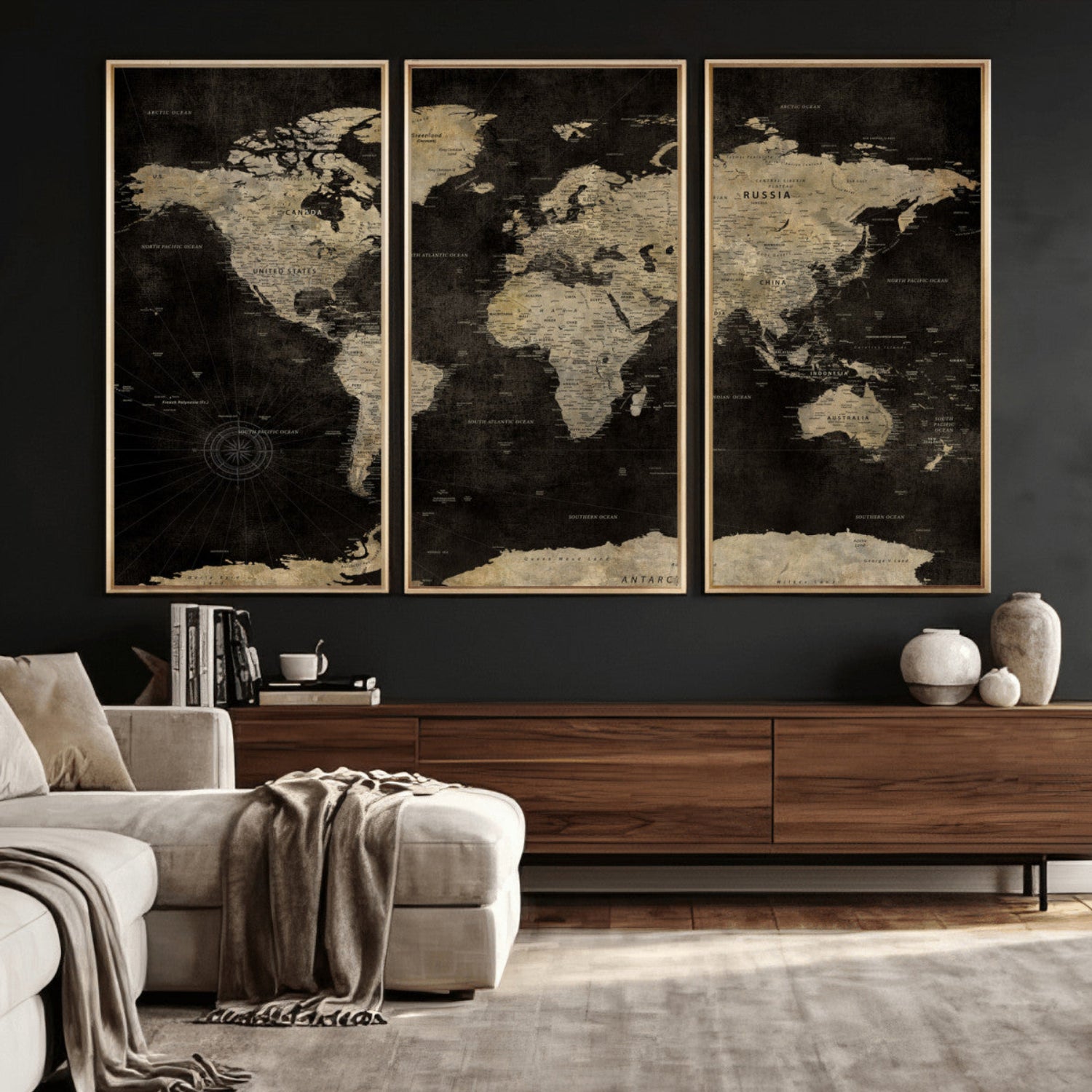 60653880-MGV-CV-36X24 - World Map Wall Art Canvas Print, Modern Decorative Framed Map Artwork Prints for Living Room, Office, Bedroom Wall Decor
