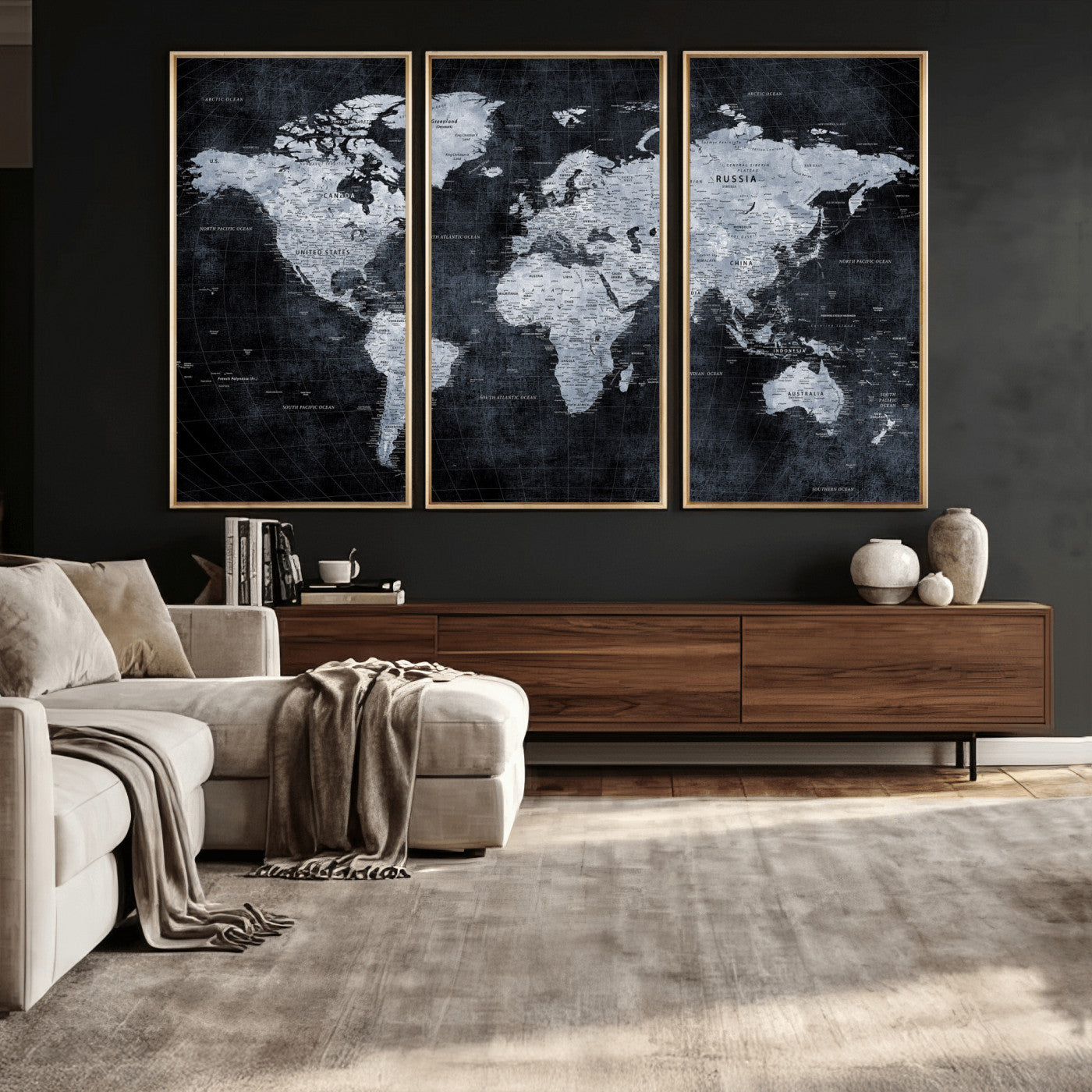 86893704-MGV-CV-36X24 - World Map Wall Art Canvas Print, Modern Decorative Framed Map Artwork Prints for Living Room, Office, Bedroom Wall Decor