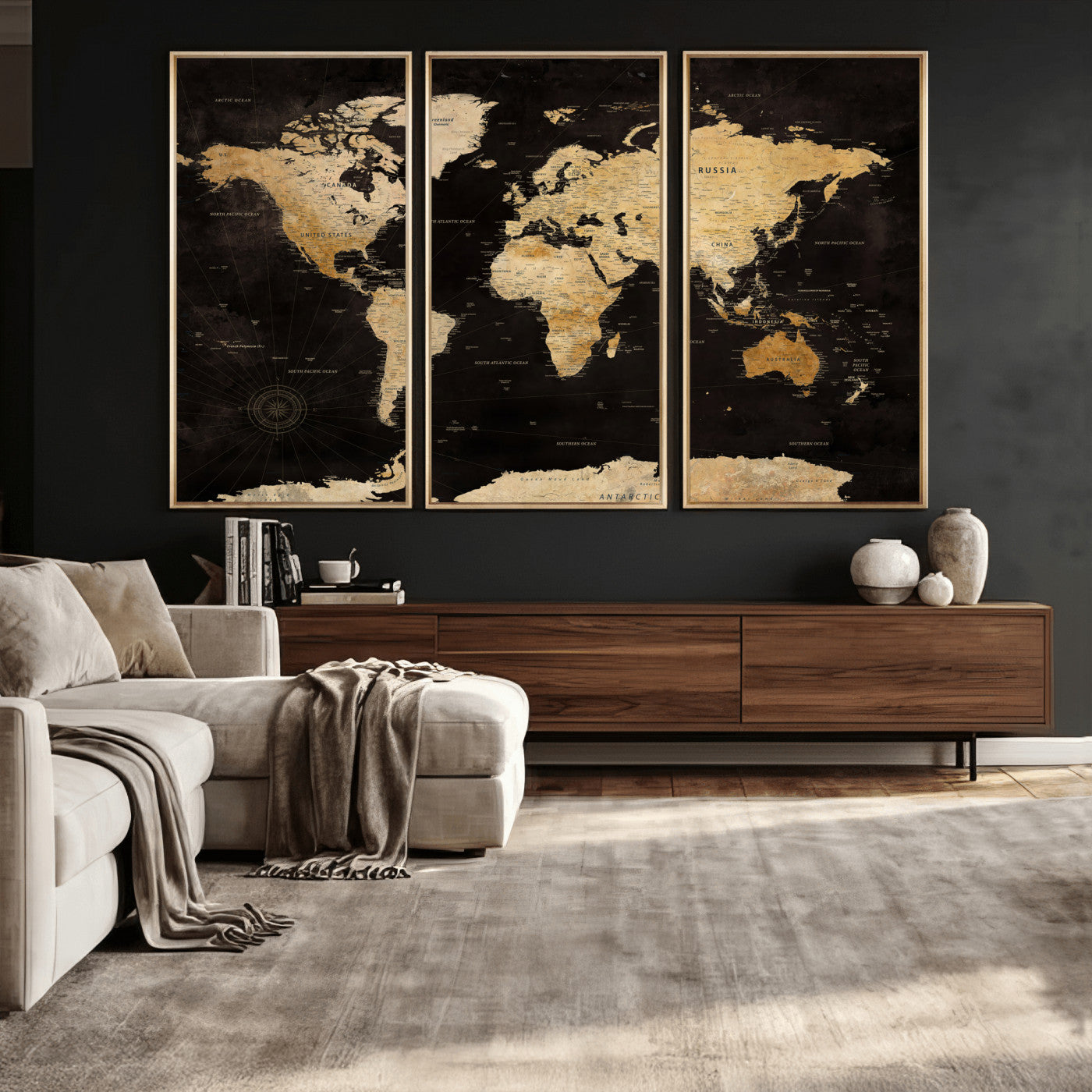 70468159-MGV-CV-36X24 - World Map Wall Art Canvas Print, Modern Decorative Framed Map Artwork Prints for Living Room, Office, Bedroom Wall Decor