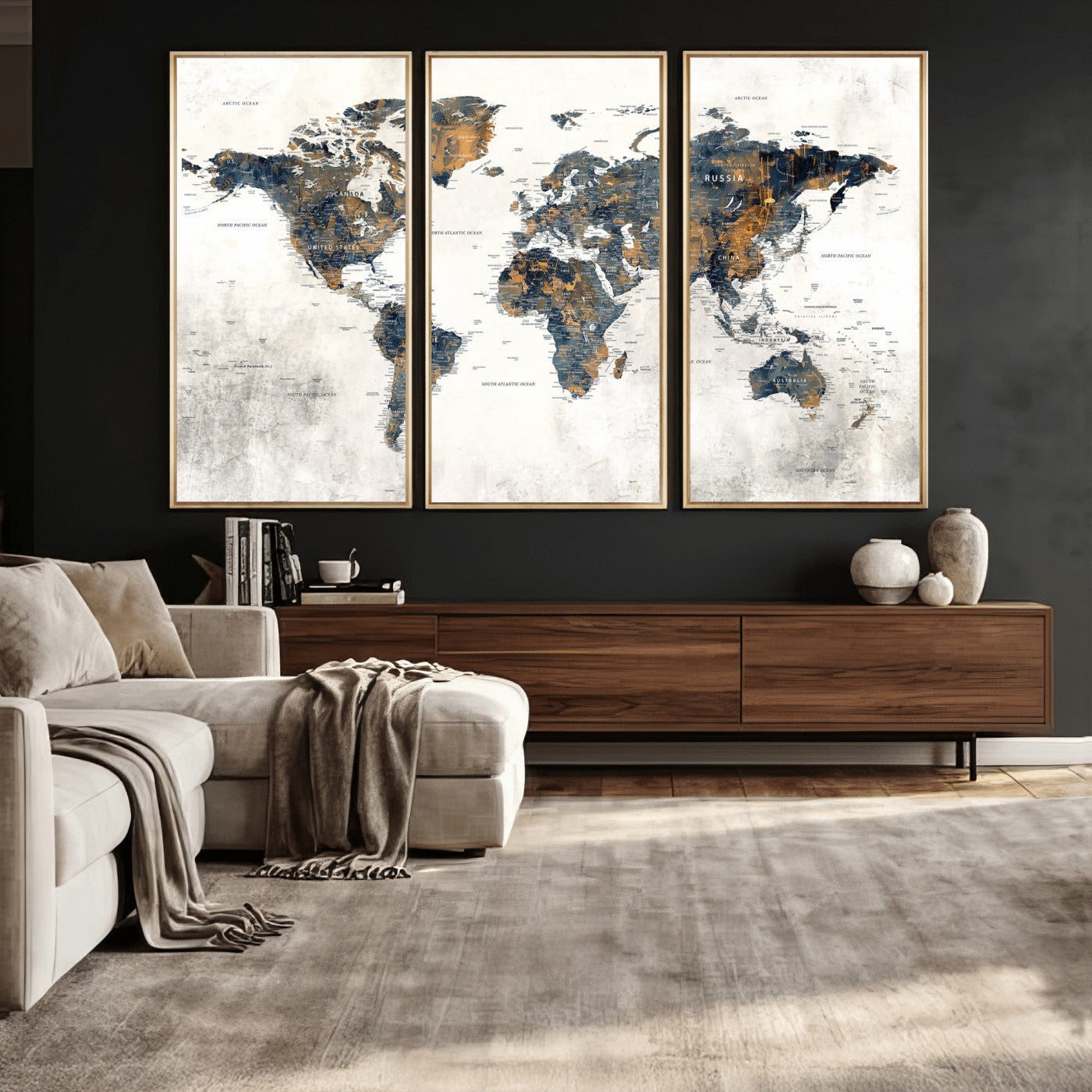 52451147-MGV-CV-36X24 - World Map Wall Art Canvas Print, Modern Decorative Framed Map Artwork Prints for Living Room, Office, Bedroom Wall Decor