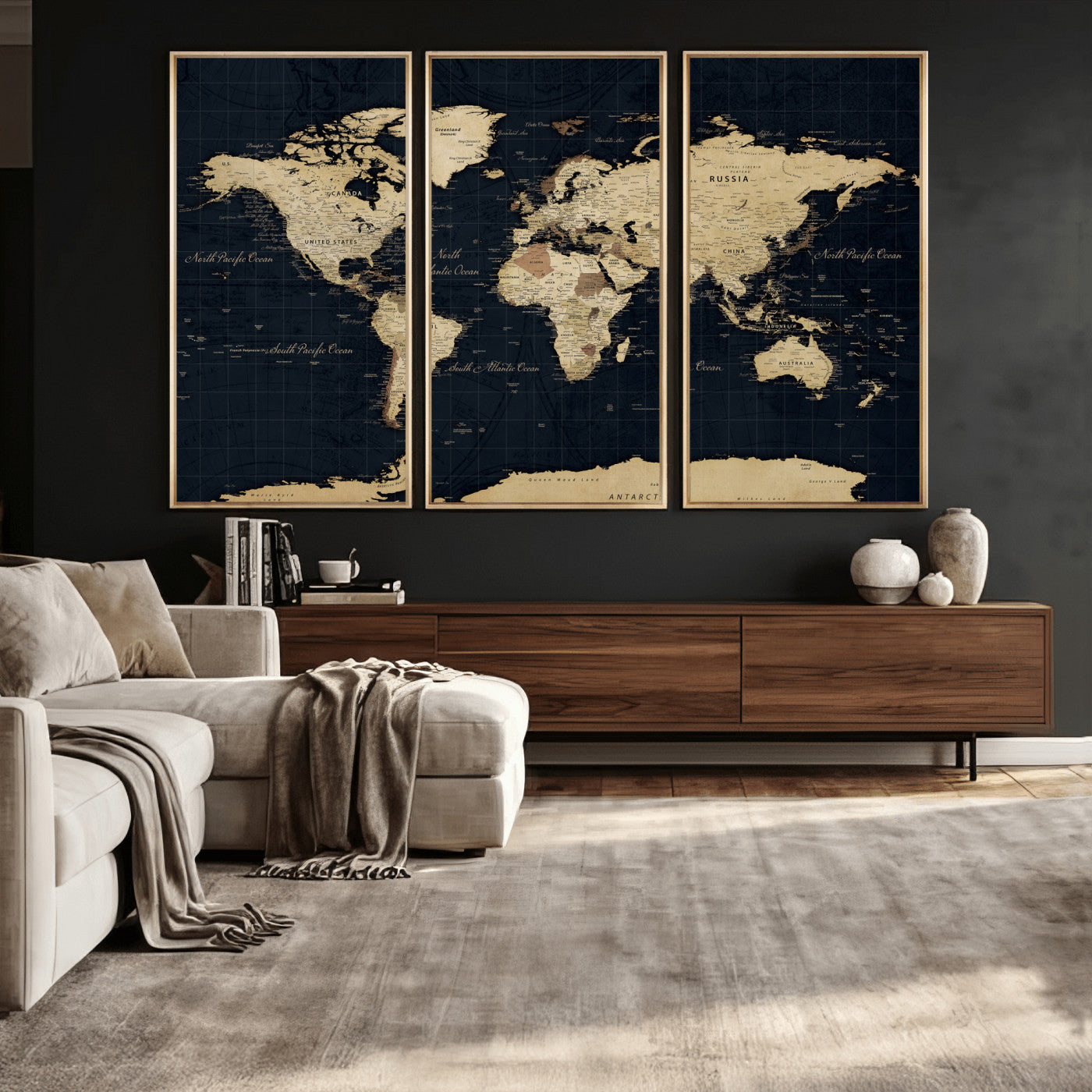 45063434-MGV-CV-36X24 - World Map Wall Art Canvas Print, Modern Decorative Framed Map Artwork Prints for Living Room, Office, Bedroom Wall Decor