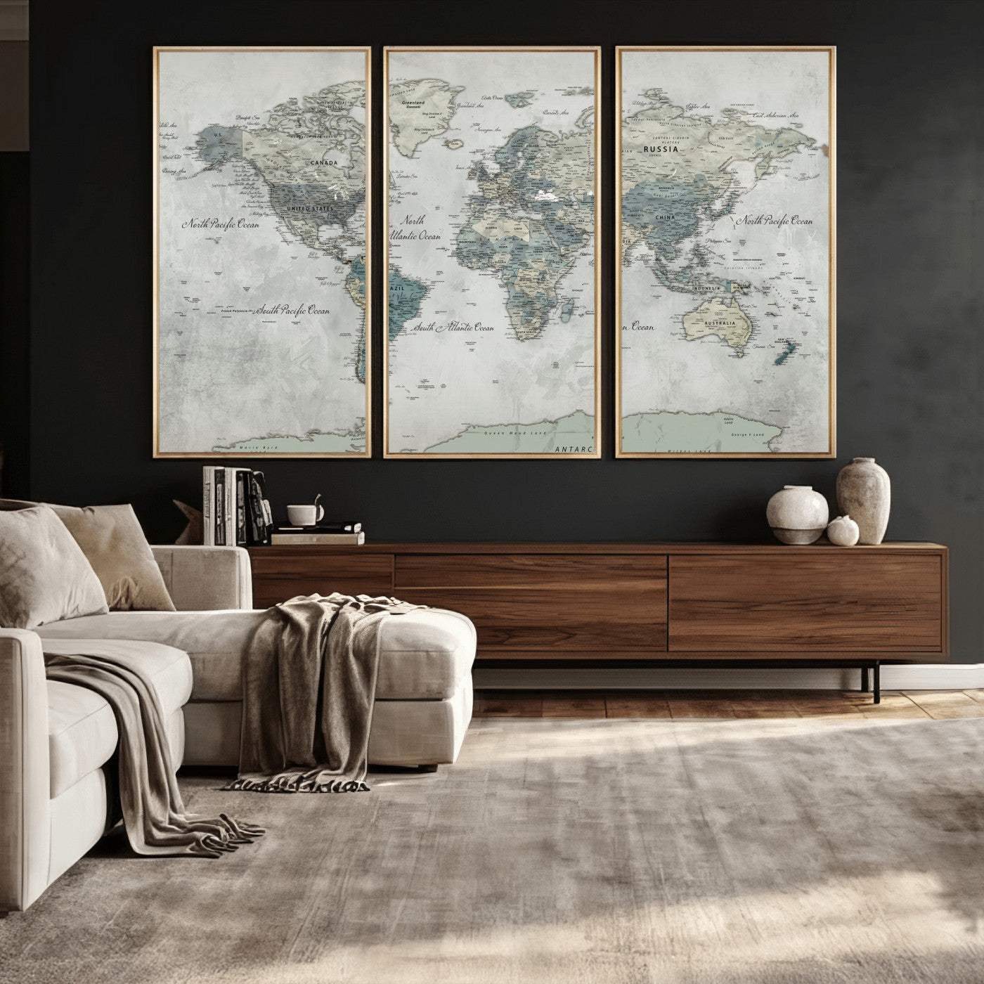 91132939-MGV-CV-36X24 - World Map Wall Art Canvas Print, Modern Decorative Framed Map Artwork Prints for Living Room, Office, Bedroom Wall Decor