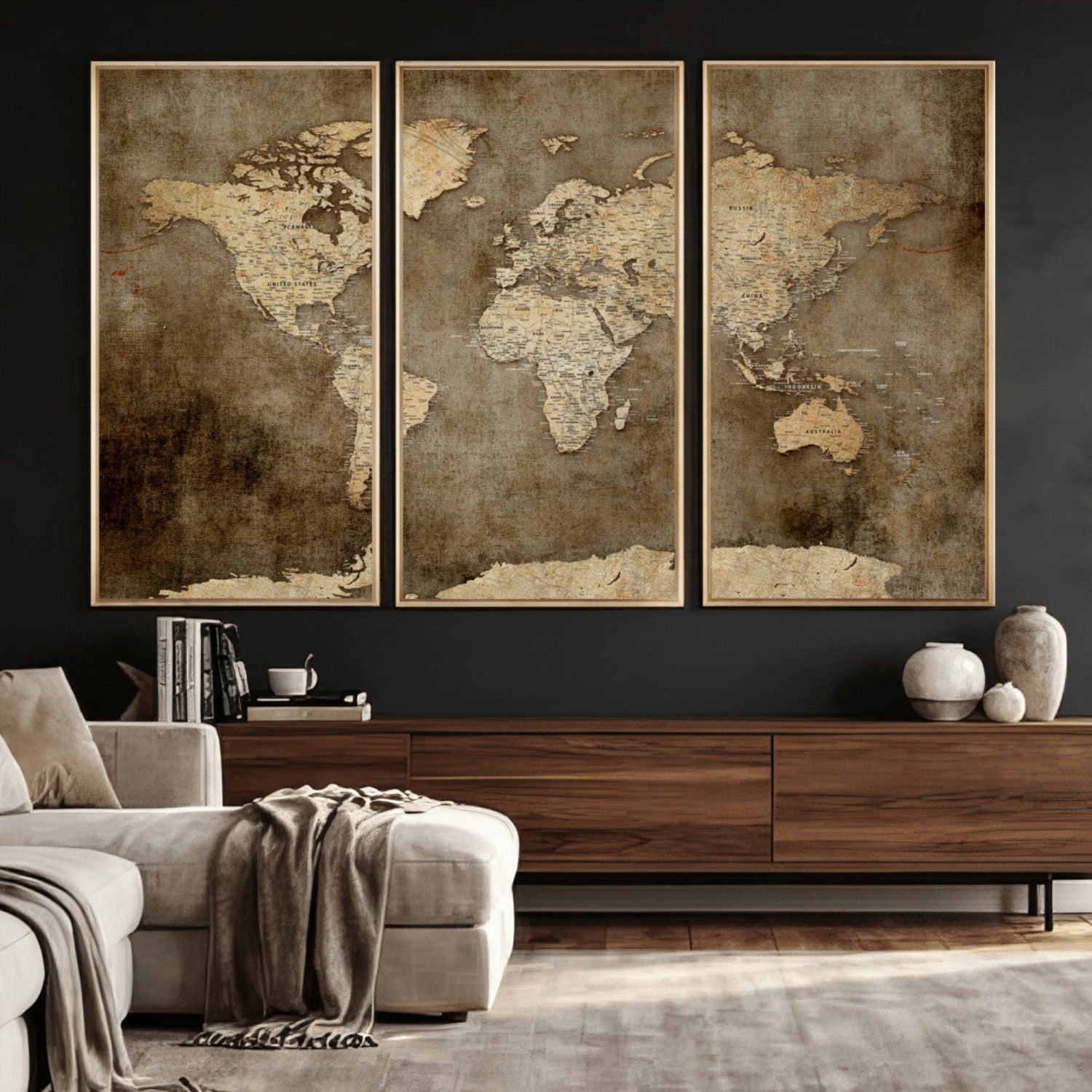 35847542-MGV-CV-36X24 - World Map Wall Art Canvas Print, Modern Decorative Framed Map Artwork Prints for Living Room, Office, Bedroom Wall Decor
