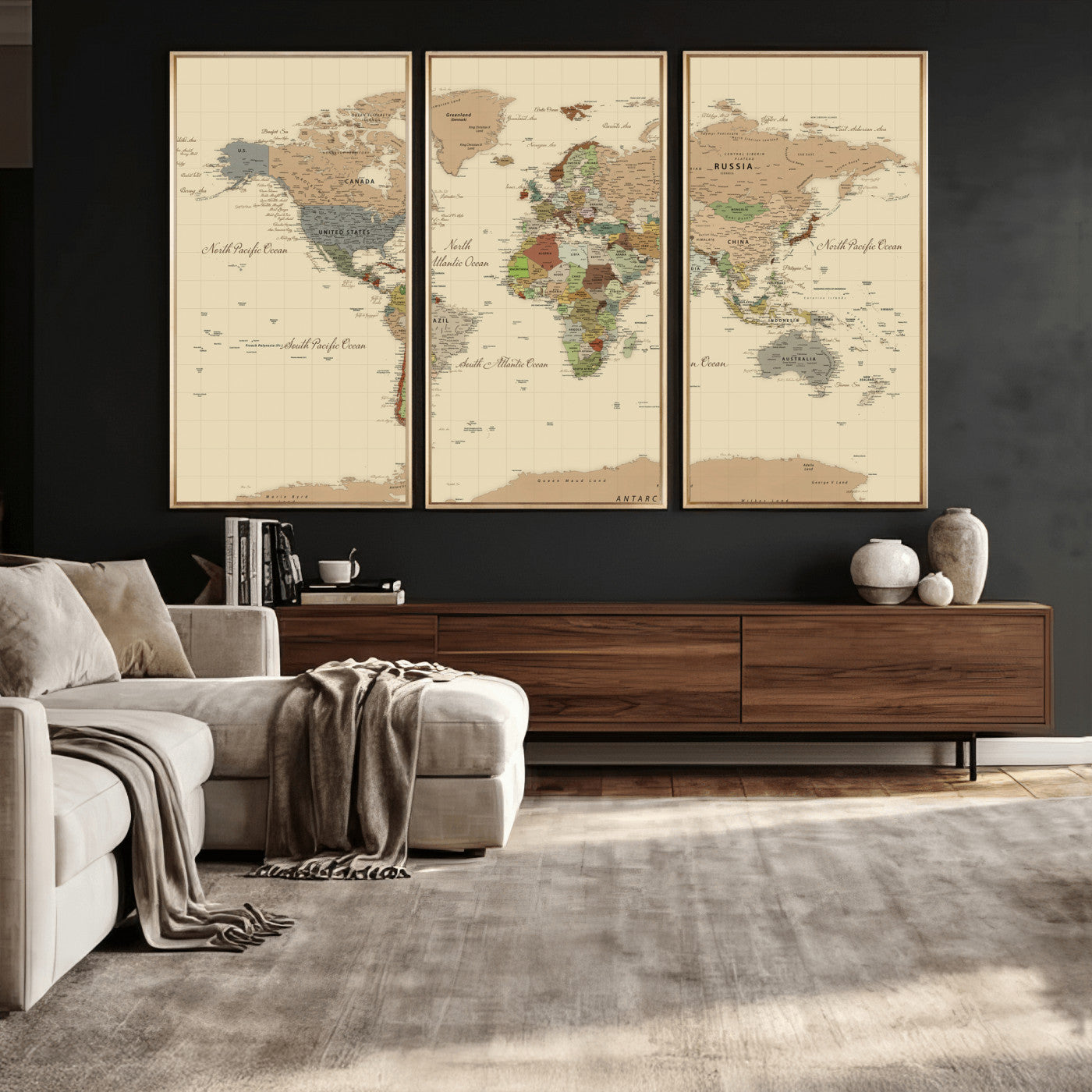 31407854-MGV-CV-36X24 - World Map Wall Art Canvas Print, Modern Decorative Framed Map Artwork Prints for Living Room, Office, Bedroom Wall Decor