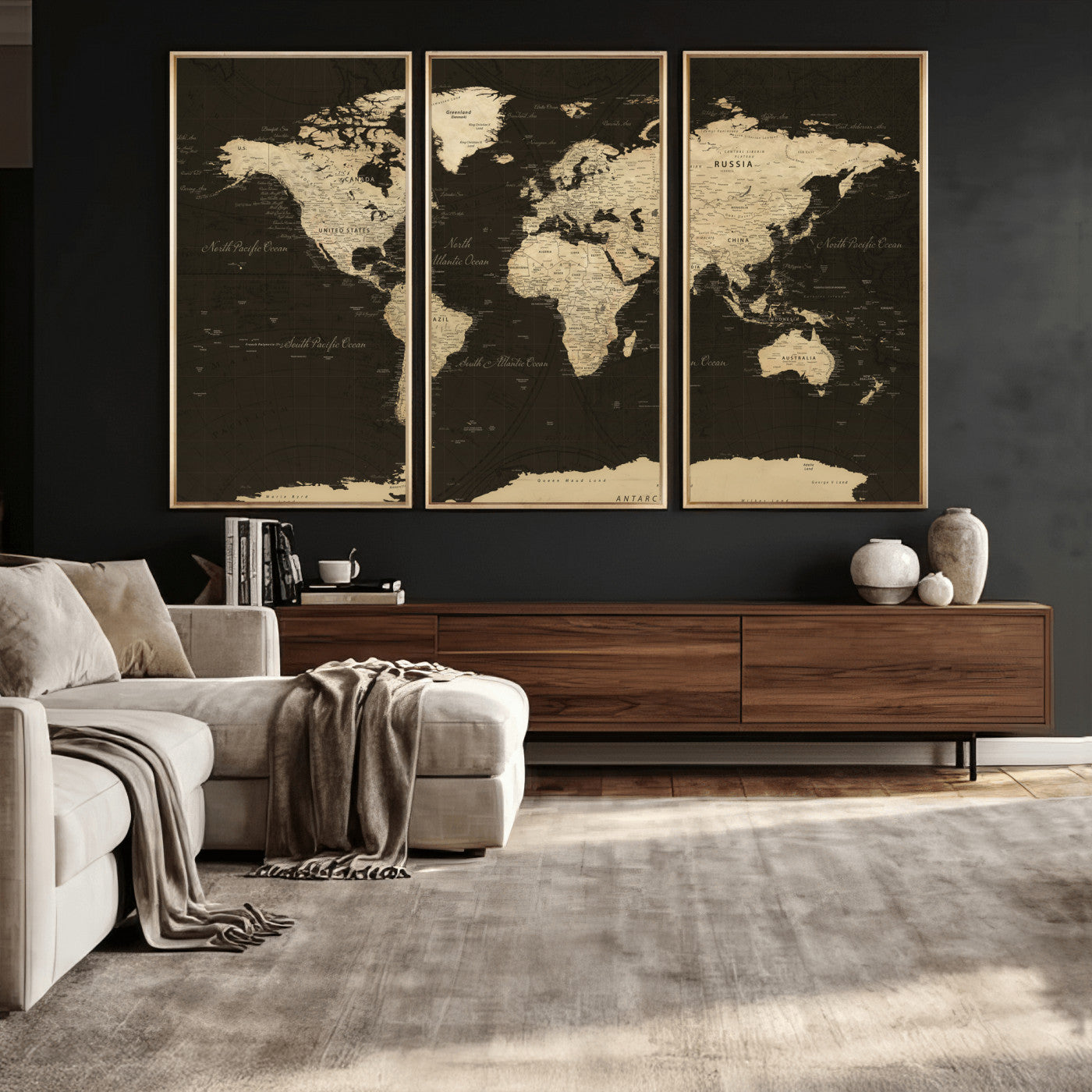 89024244-MGV-CV-36X24 - World Map Wall Art Canvas Print, Modern Decorative Framed Map Artwork Prints for Living Room, Office, Bedroom Wall Decor