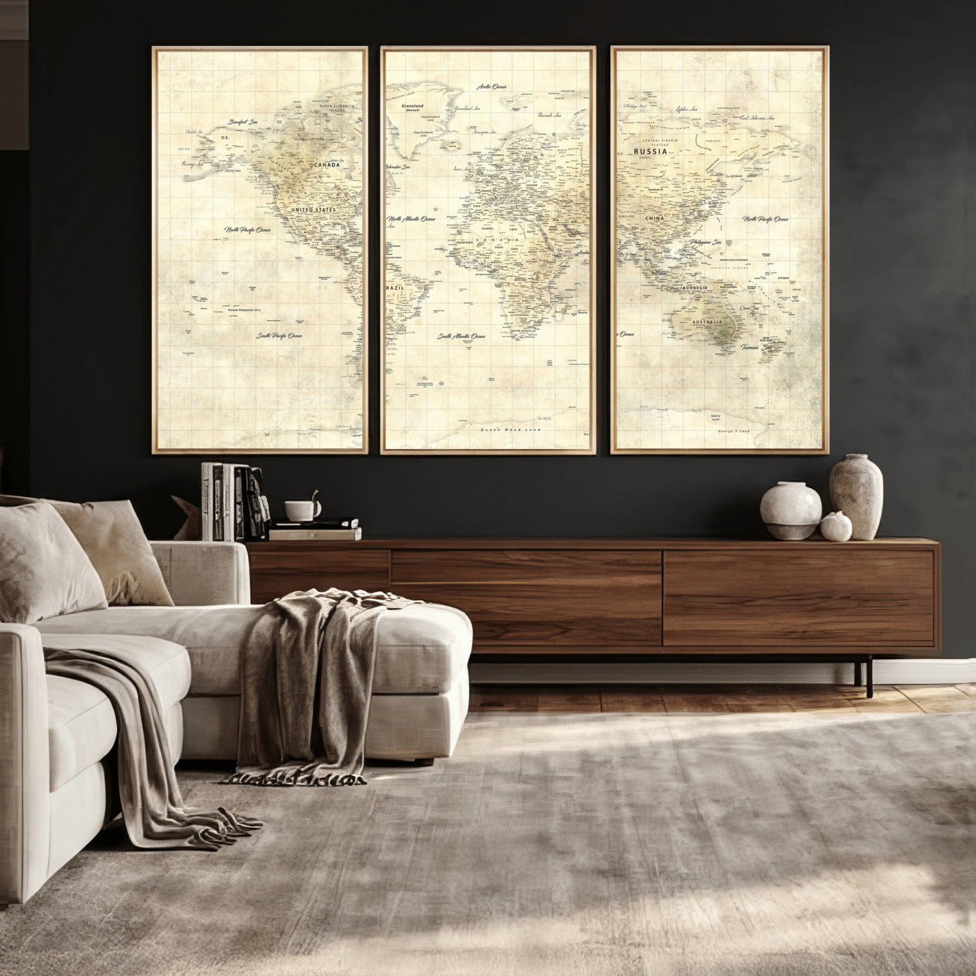 17101439-MGV-CV-36X24 - World Map Wall Art Canvas Print, Modern Decorative Framed Map Artwork Prints for Living Room, Office, Bedroom Wall Decor