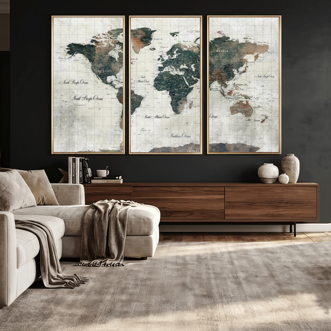 91179593-MGV-CV-36X24 - World Map Wall Art Canvas Print, Modern Decorative Framed Map Artwork Prints for Living Room, Office, Bedroom Wall Decor