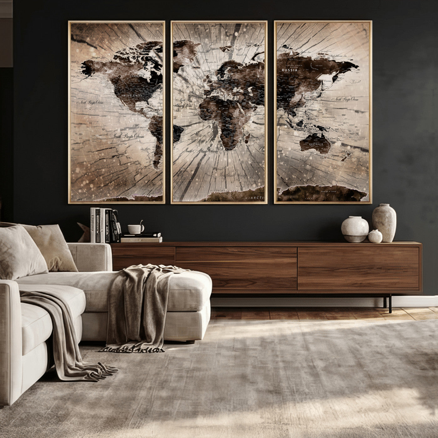 94623295-MGV-CV-36X24 - World Map Wall Art Canvas Print, Modern Decorative Framed Map Artwork Prints for Living Room, Office, Bedroom Wall Decor