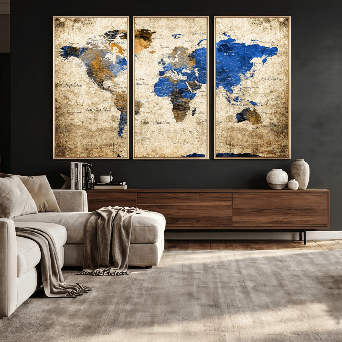 27314341-MGV-CV-36X24 - World Map Wall Art Canvas Print, Modern Decorative Framed Map Artwork Prints for Living Room, Office, Bedroom Wall Decor