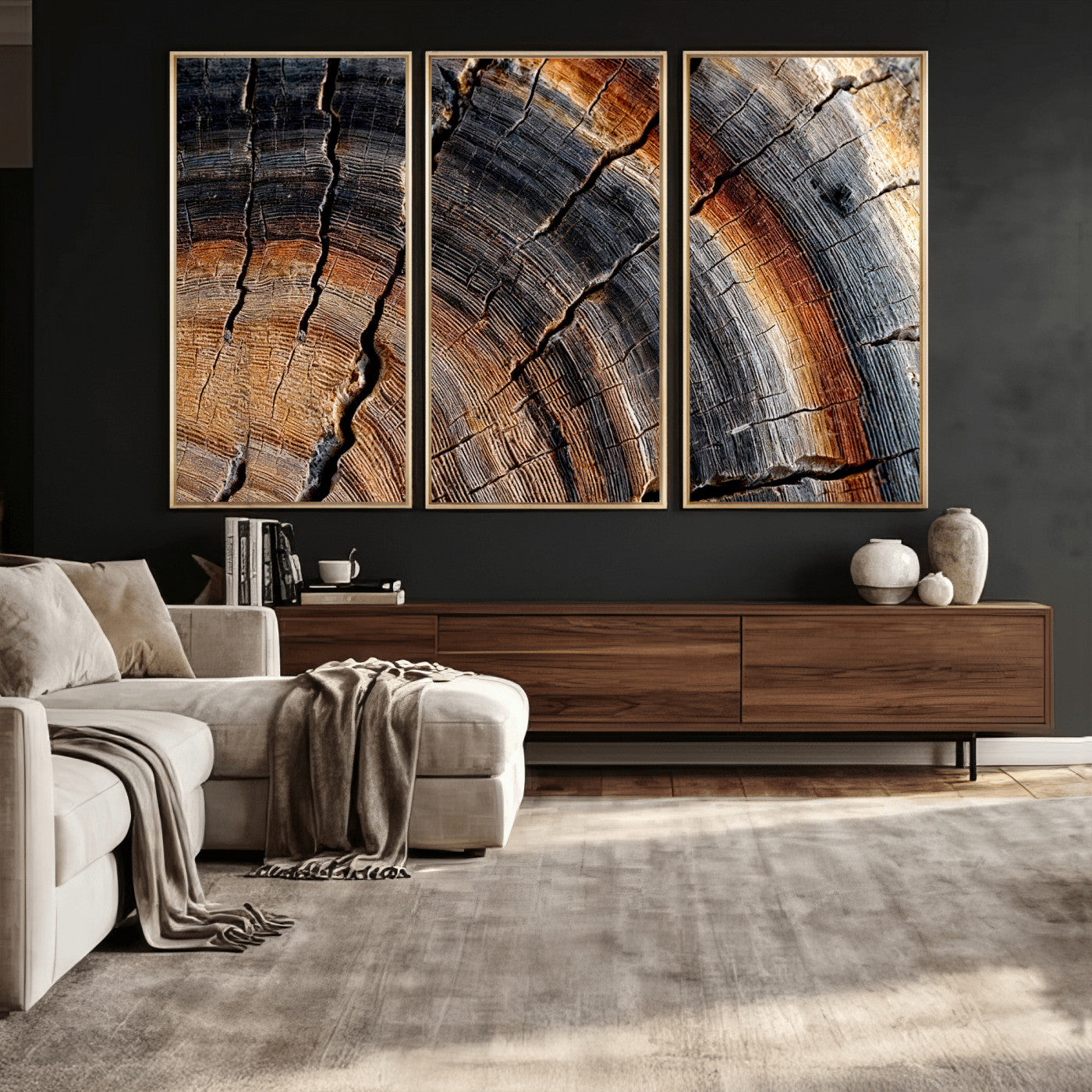 92693966E-MGV-CV-36X24 - Framed Large Abstract Wood Grain Canvas Print, Tree Ring Pattern Wall Art, Framed Canvas Ready to Hang