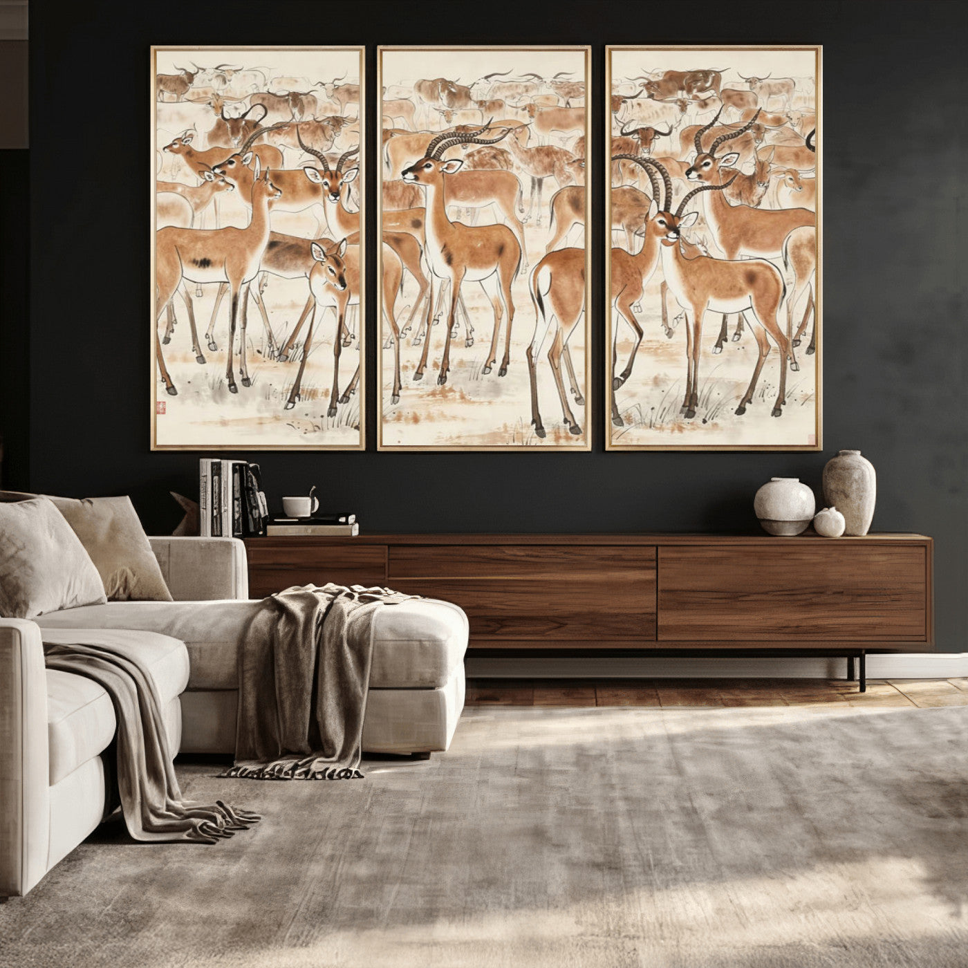 67375088-MGV-CV-36X24 - Farmhouse Animals Wall Art Canvas Print - Abstract Farm Animal Drawing Mid-Century Wall Art for Cabin Decor