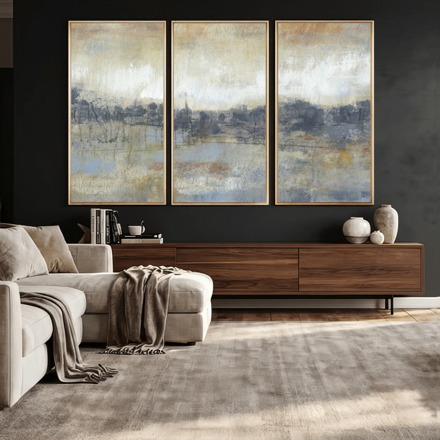 73973590-MGV-CV-36X24 - Abstract Neutral Landscape Painting Wall Art Canvas Print, Modern Minimal Texture Horizon Canvas Print, Beige Gray Contemporary Abstract Art Printing