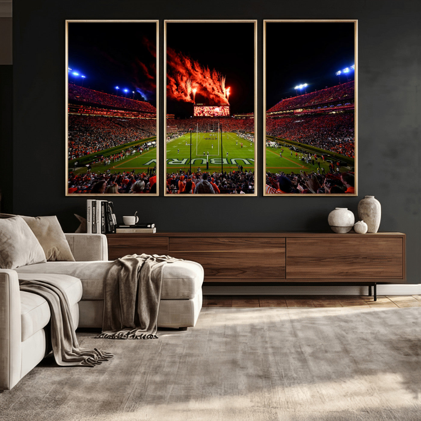 81918884-MGV-CV-36X24 - Auburn Stadium Wall Art Canvas Print, College Football Night Game Crowd, Jordan Hare Stadium Artwork