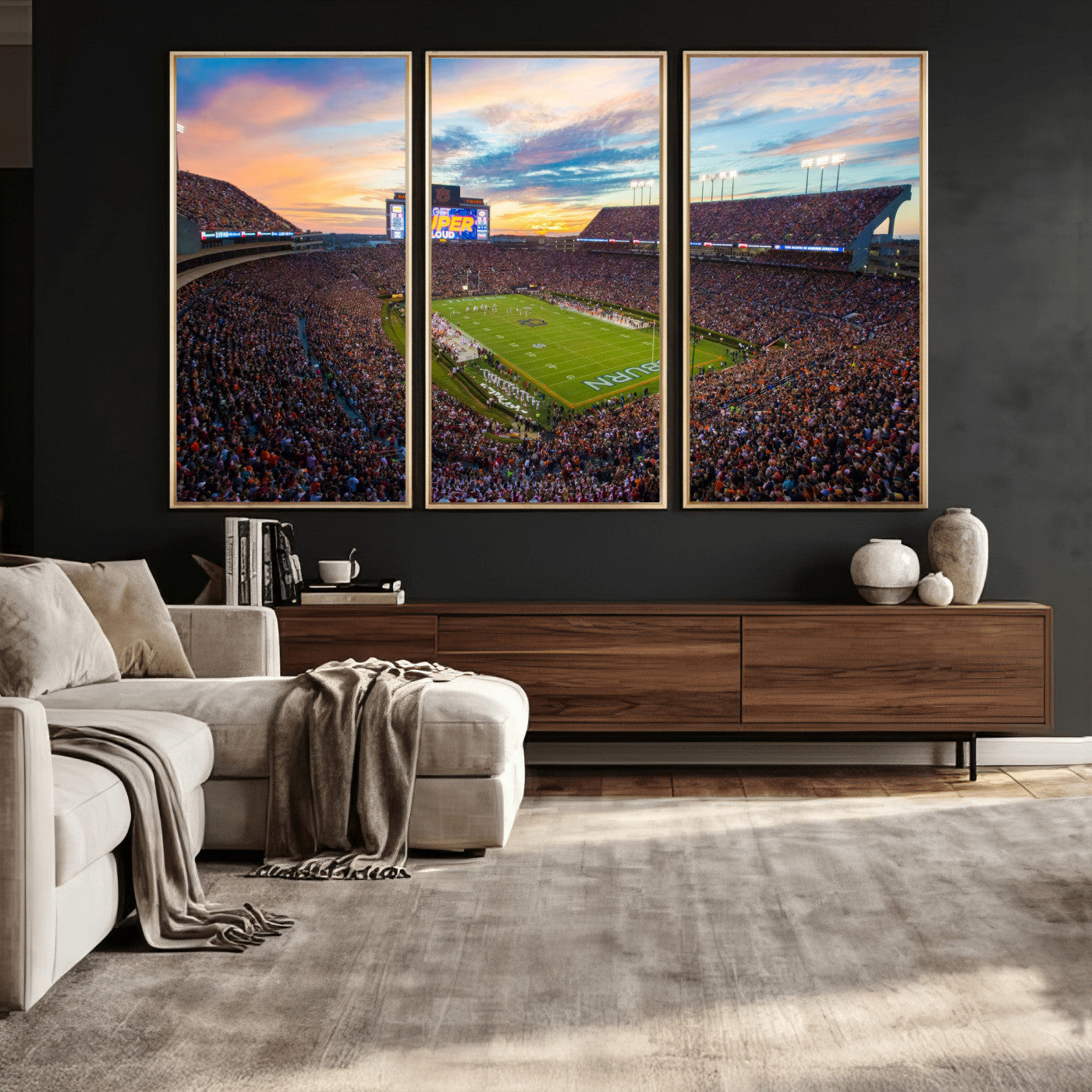 75203764-MGV-CV-36X24 - Auburn Stadium Sunset Wall Art Canvas Print, Jordan Hare Stadium Game Day Crowd, Auburn Tigers Football Artwork
