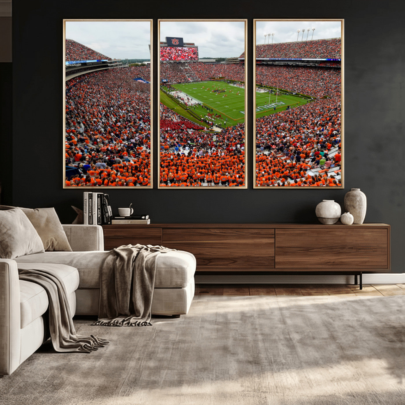 82562490-MGV-CV-36X24 - Auburn Stadium Sunset Wall Art Canvas Print, Jordan Hare Stadium Game Day Crowd, Auburn Tigers Football Artwork