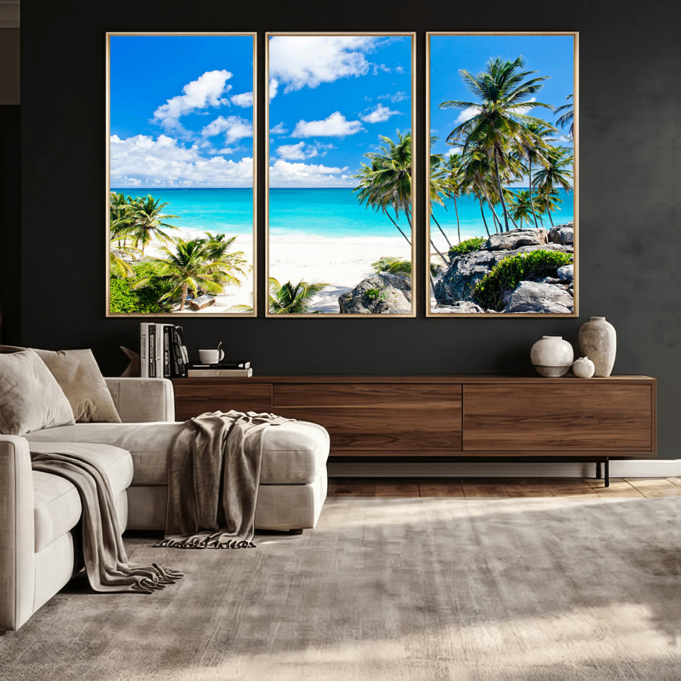 51097197-MGV-CV-36X24 - Tropical Beach Wall Art Canvas Print, Palm Tree Ocean Landscape Photography, Caribbean Coastal Artwork