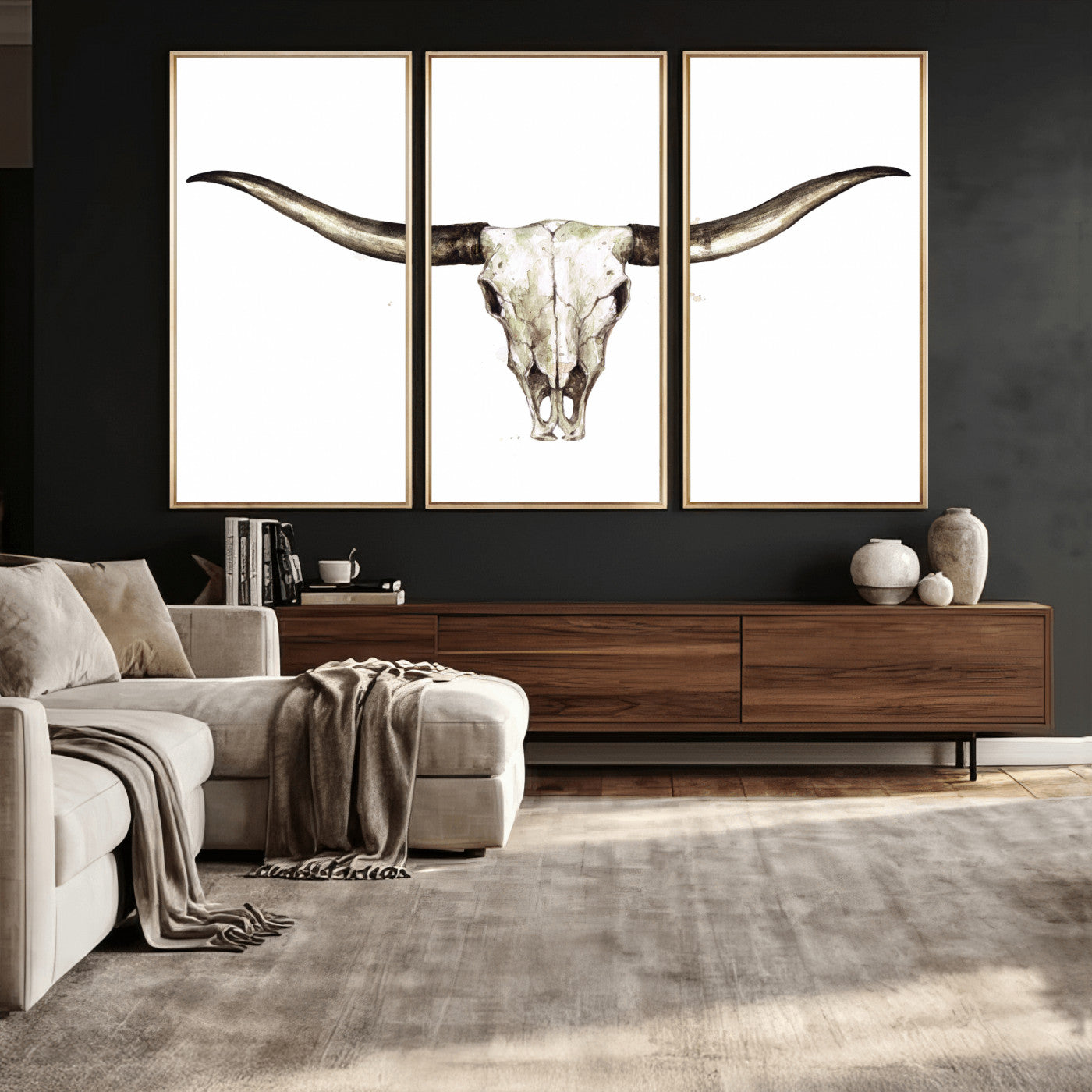42788678A-MGV-CV-36X24 - Longhorn Skull Wall Art Canvas Print – Rustic Western Artwork Print for Living Room Wall Decor