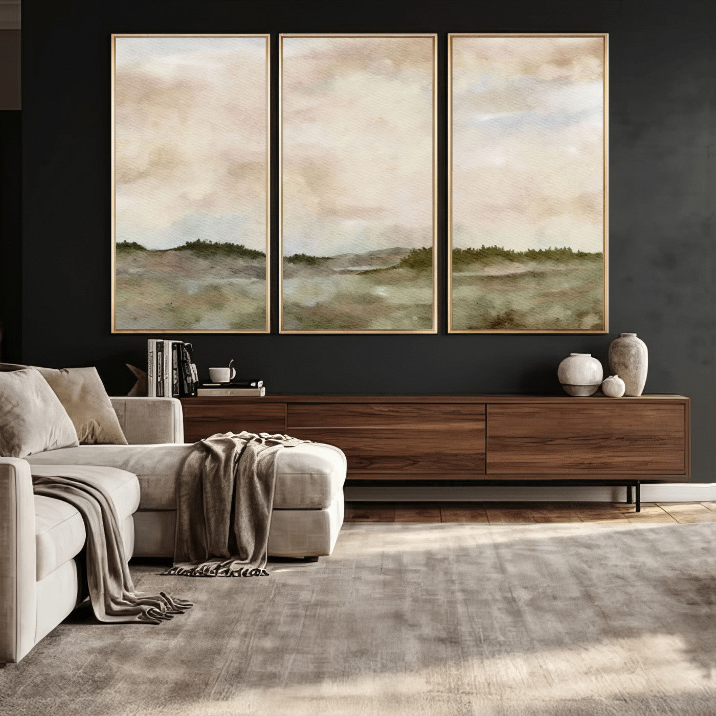 13578069-MGV-CV-36X24 - Abstract Landscape Wall Art Canvas Print, Watercolor Pastoral Landscape Painting Wall Decor for Modern Farmhouse Interiors