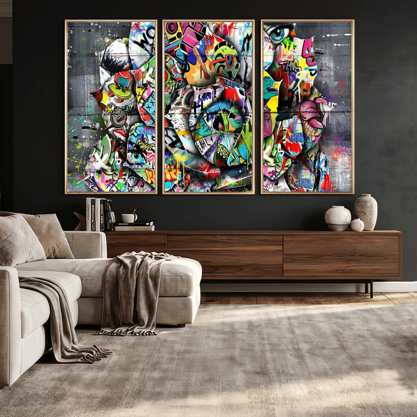 77553344-MGV-CV-36X24 - Abstract Graffiti Collage Street Art Wall Art Canvas Print, Colorful Urban Pop Art Canvas Print, Modern Graffiti Patchwork Contemporary Art Printing