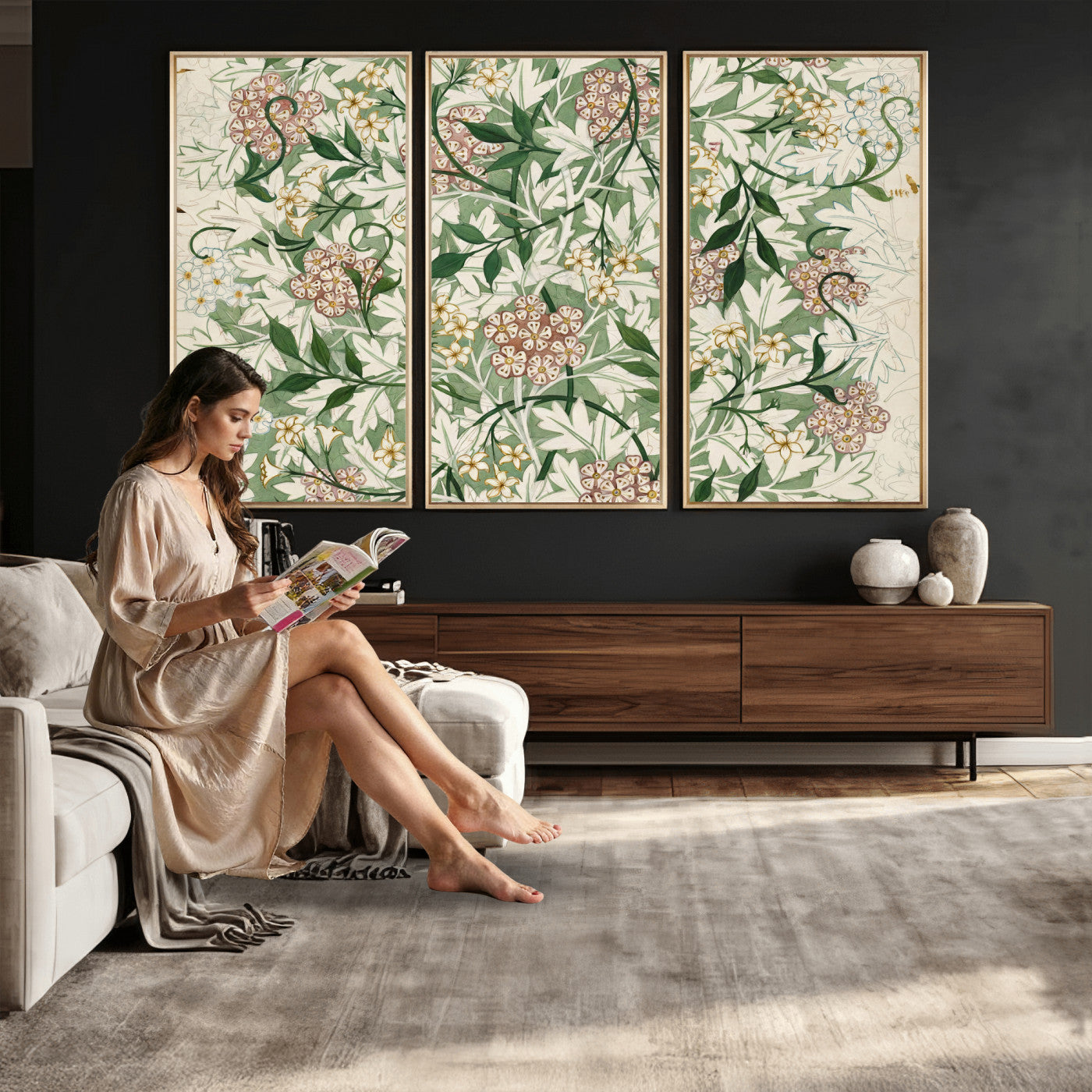 33560597-MGV-CV-36X24 - William Morris Jasmine 1872 Canvas Wall Art — Arts and Crafts Botanical Print | Vintage Green Floral Decor | Cottagecore Gift | Classic Art