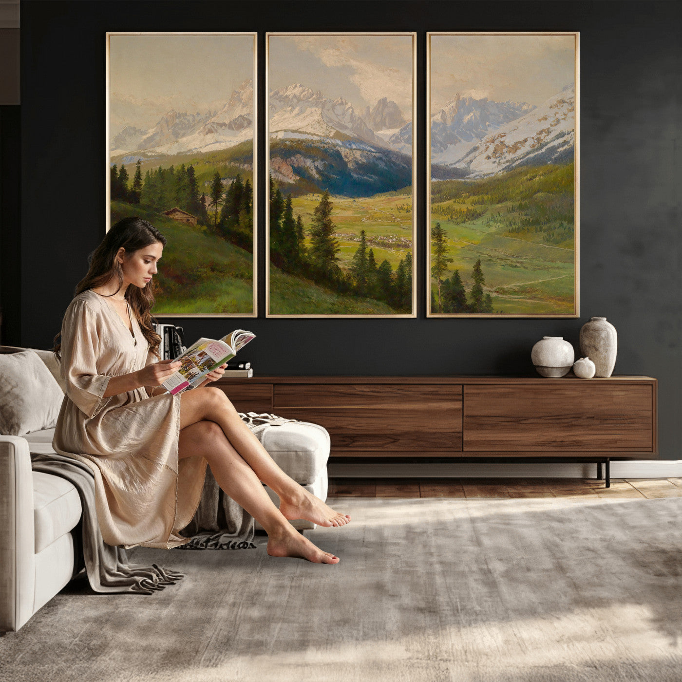 23120262-MGV-CV-36X24 - Konrad Petrides View from Mount Helm Canvas — Austrian Alpine Oil Painting Print | Tyrol Dolomites Mountain Wall Art | Vintage Landscape Gift