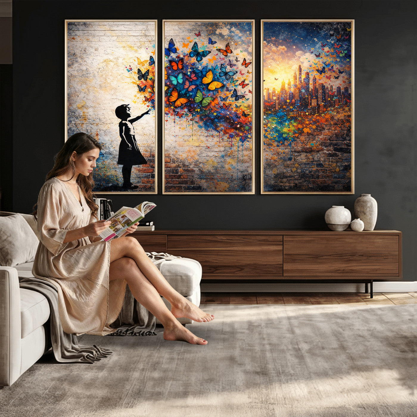 21540821-MGV-CV-36X24 - Banksy Girl Wall Art Canvas Print for Living Room Decor