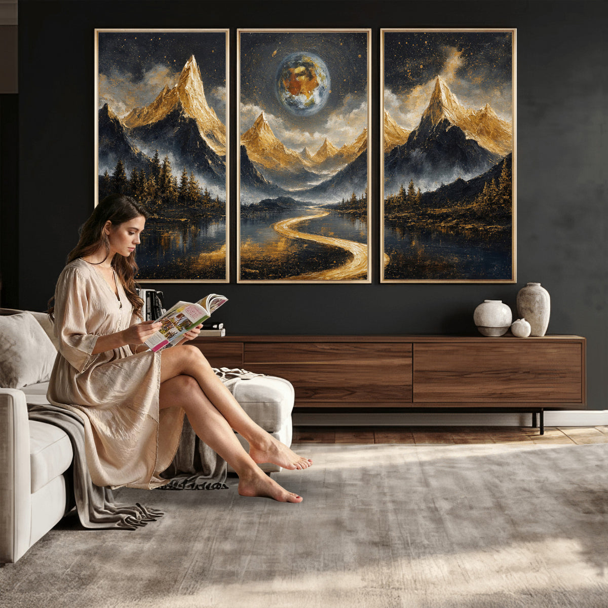 34202127-MGV-CV-36X24 - Abstract Mountain Wall Art Canvas Print Modern Landscape Painting Print