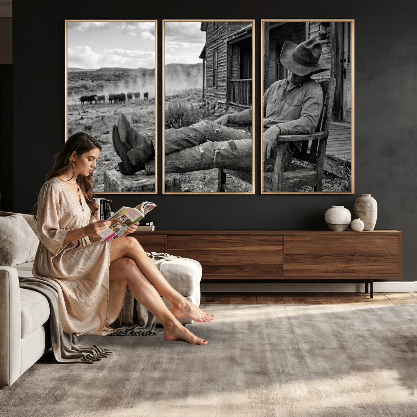 94461975S-MGV-CV-36X24 - Vintage Sleeping Cowboy Wall Art Canvas Print, Western Home Decor