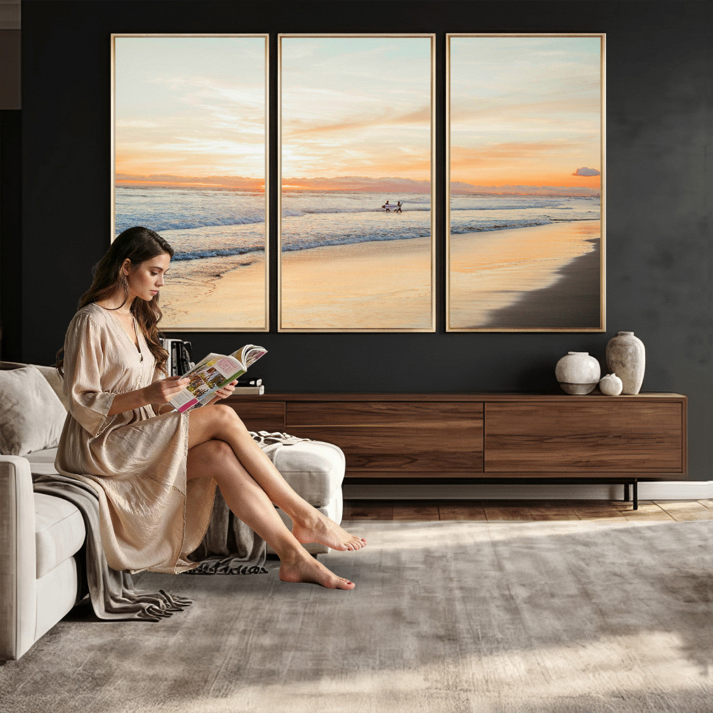 38131619-MGV-CV-36X24 - Beach Sunset Canvas Wall Art Print | Ocean Waves Landscape, Coastal Photography, Seascape Wall Decor, Ready to Hang