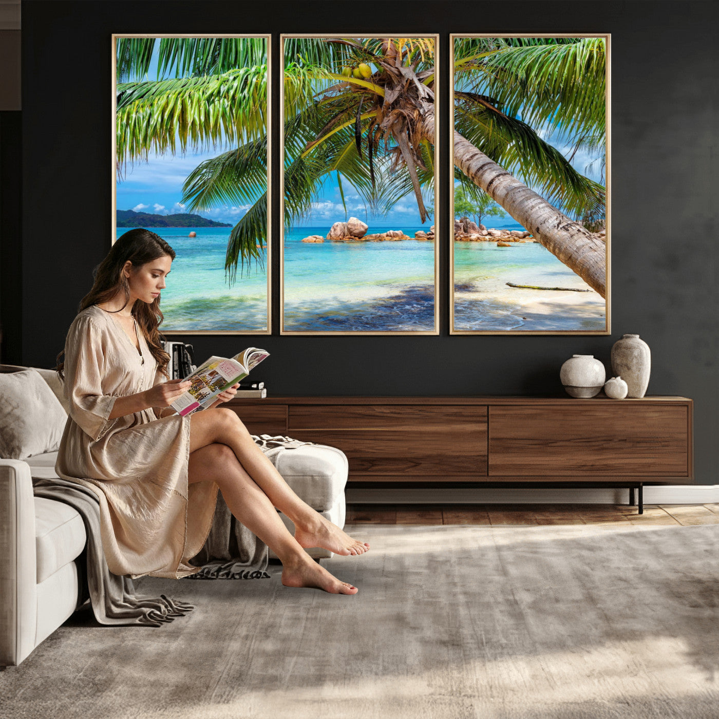 86824715-MGV-CV-36X24 - Seychelles Beach Canvas Wall Art - Anse Volbert Praslin Island Print