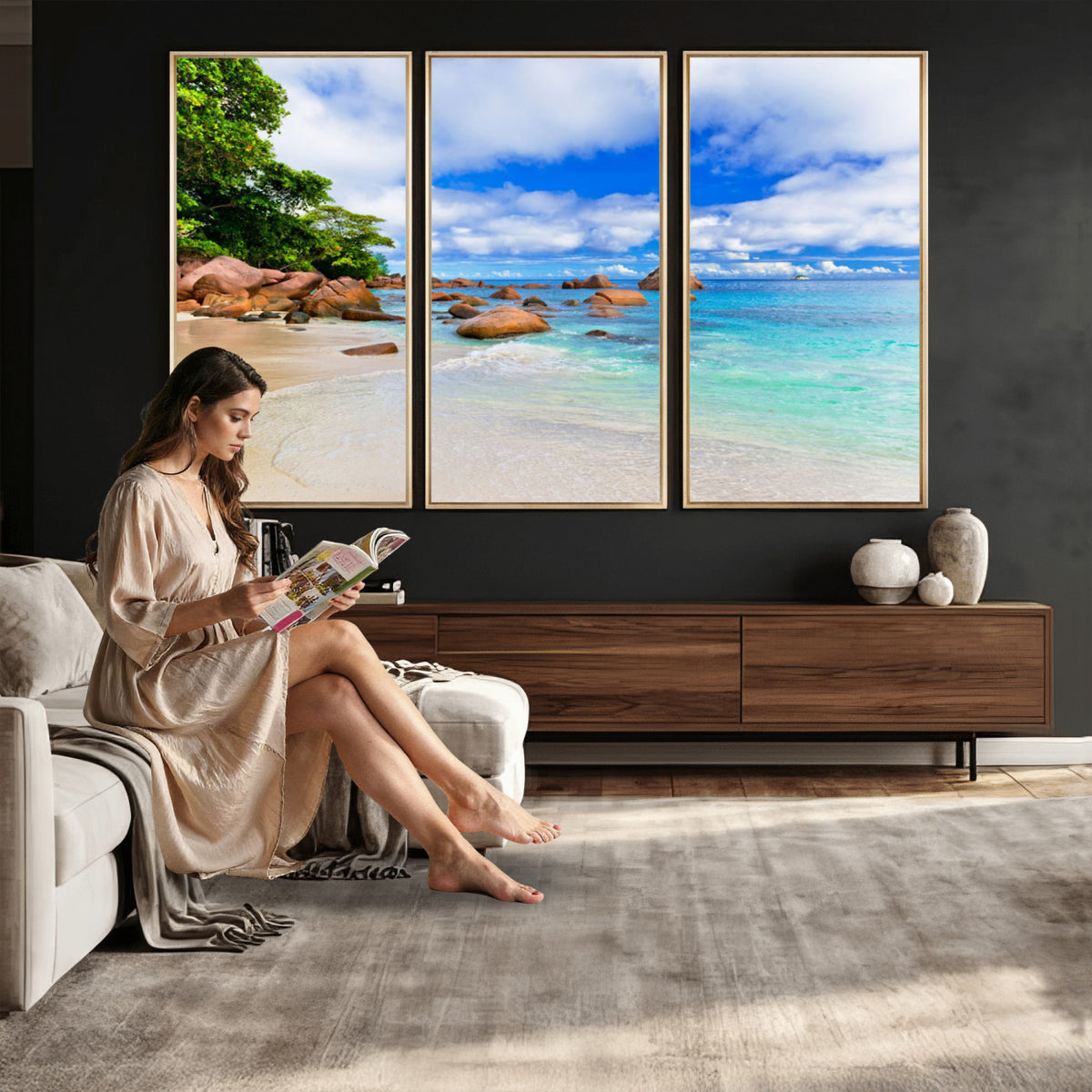 81980382-MGV-CV-36X24 - Seychelles Beach Canvas Wall Art - Anse Intendance Turquoise Ocean Print