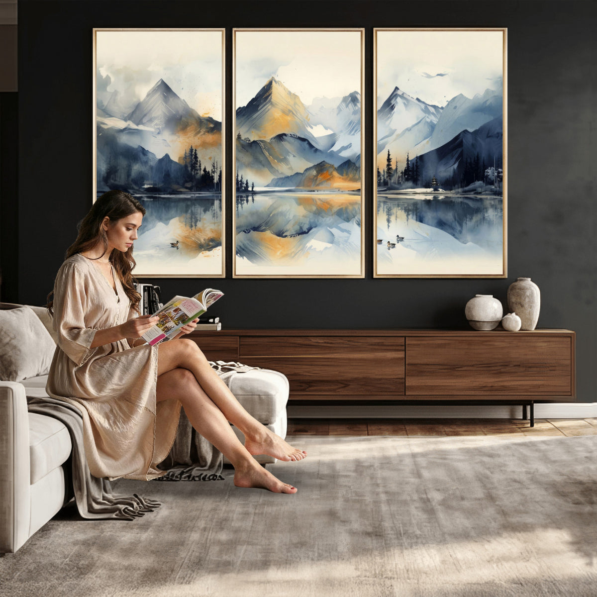 10196184T-MGV-CV-36X24 - Abstract Lake Mountain Wall Art Canvas Print