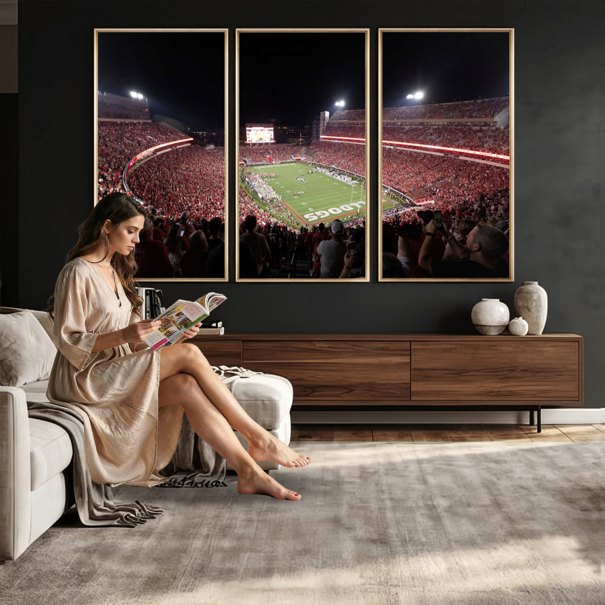 50587166-_Poster-30x20 - Sanford Stadium Georgia Bulldogs Canvas Print 3 Piece Framed Wall Art Extra Large Floating Frame Sports Poster Made in USA
