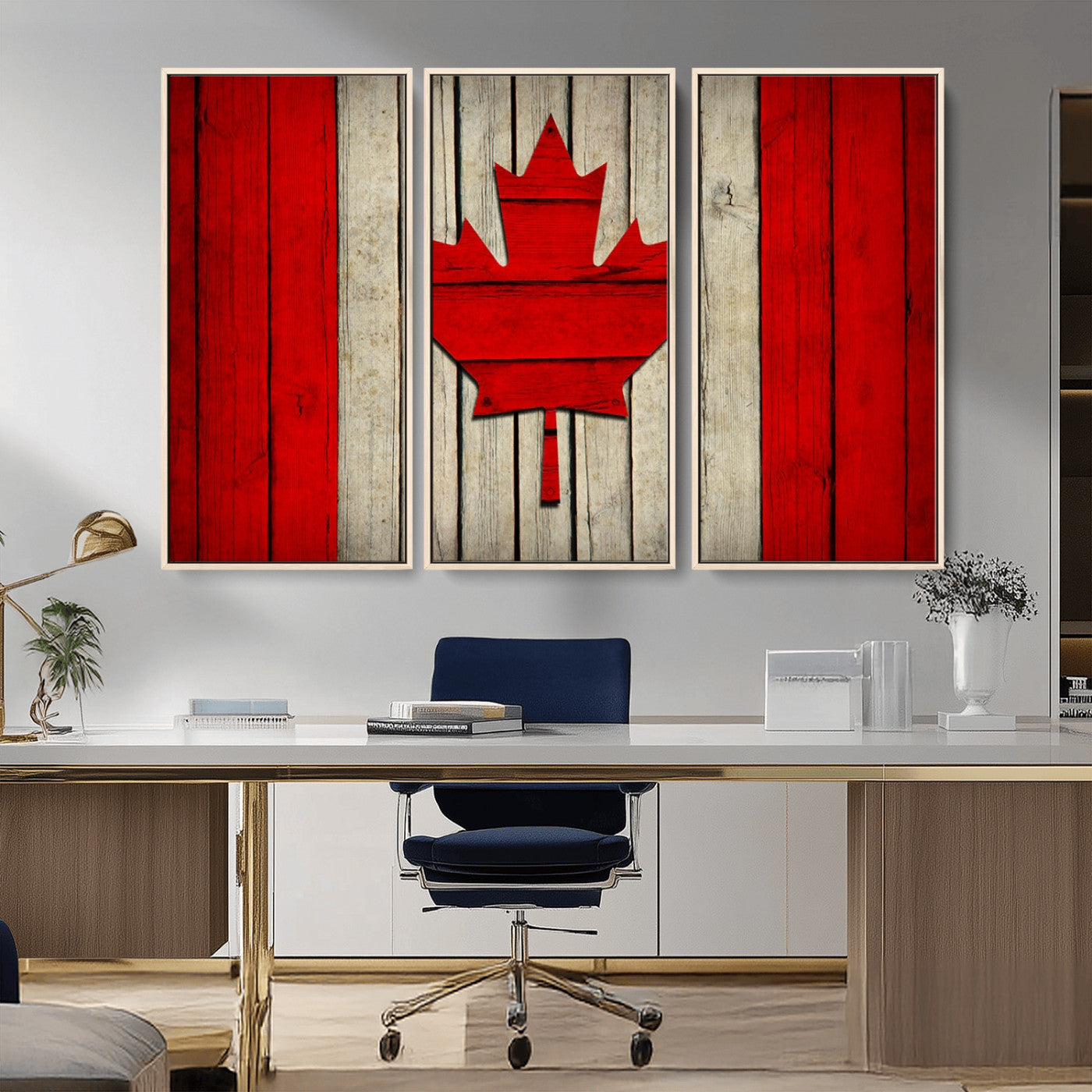 -Rustic Canada Flag Wall Art – Framed Canadian Flag Canvas Print, Vintage Wood Texture Home or Office Decor
