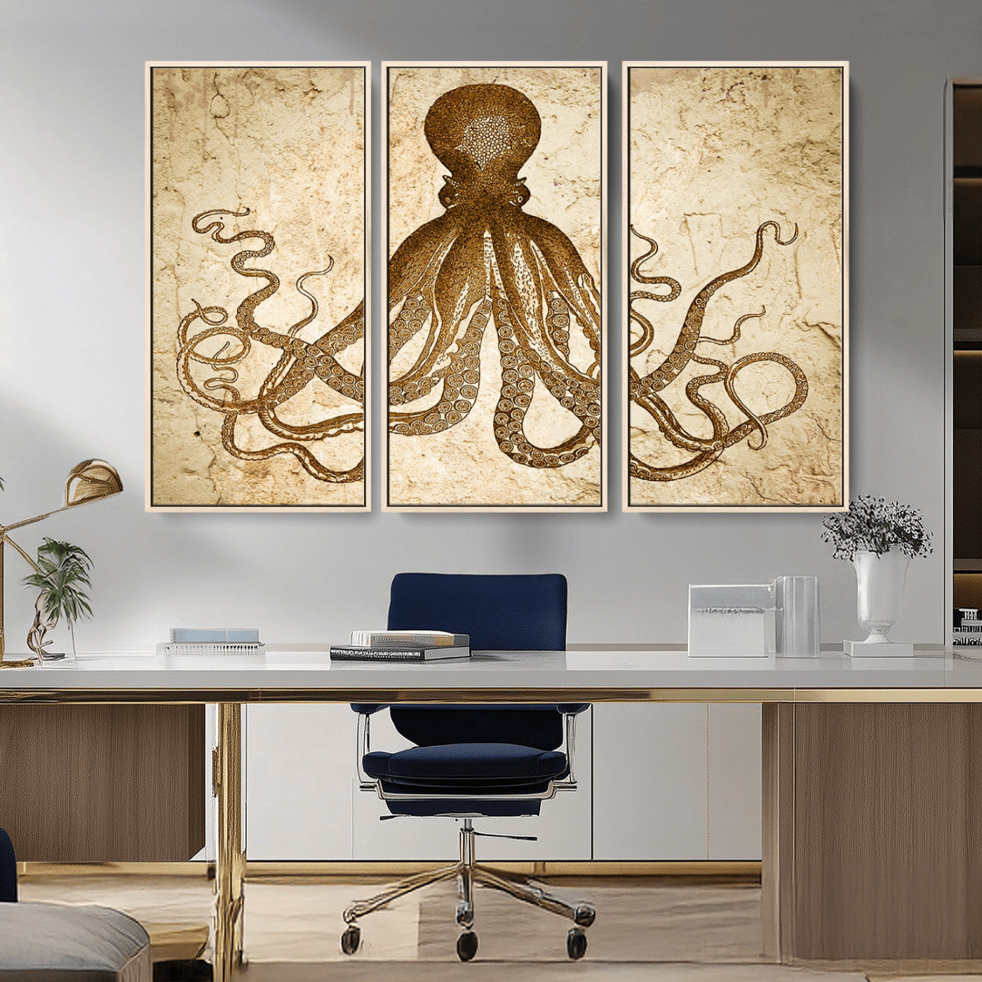 96154-MGV-CV-36X24-Sepia Octopus Wall Art Abstract Animal Canvas Print