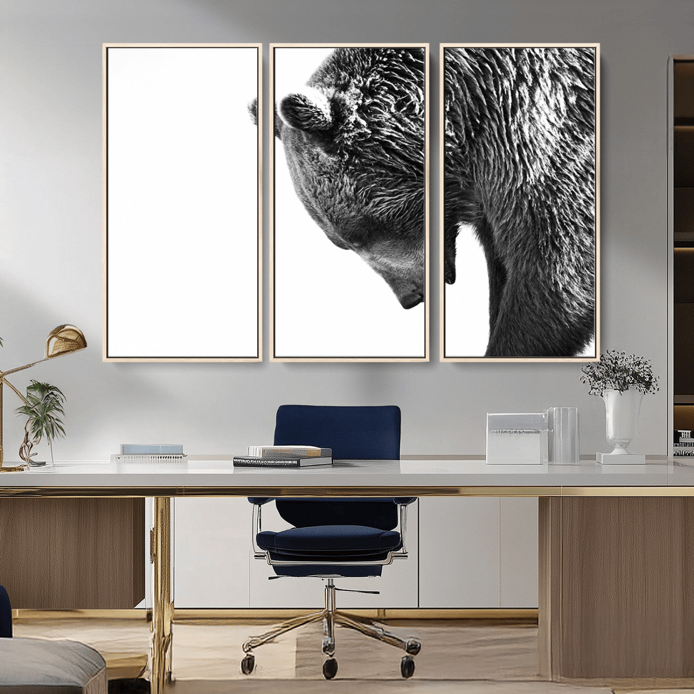 -Black and White Grizzly 399 Bear Canvas Print Wall Art | Large Wildlife Canvas Print for Living