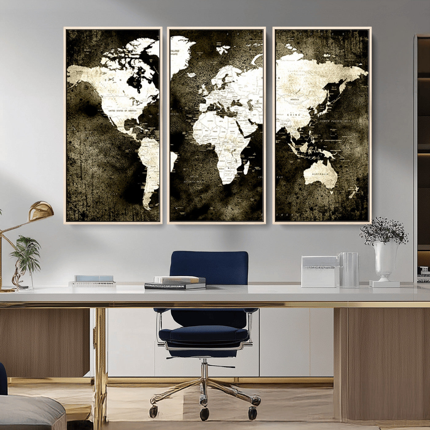 66737-MGV-FC-48X32-3P_Natural-Vintage World Map Canvas Wall Art – Framed Push Pin Travel Map for Home and Office Decor, Rustic Wall Artwork for Travelers