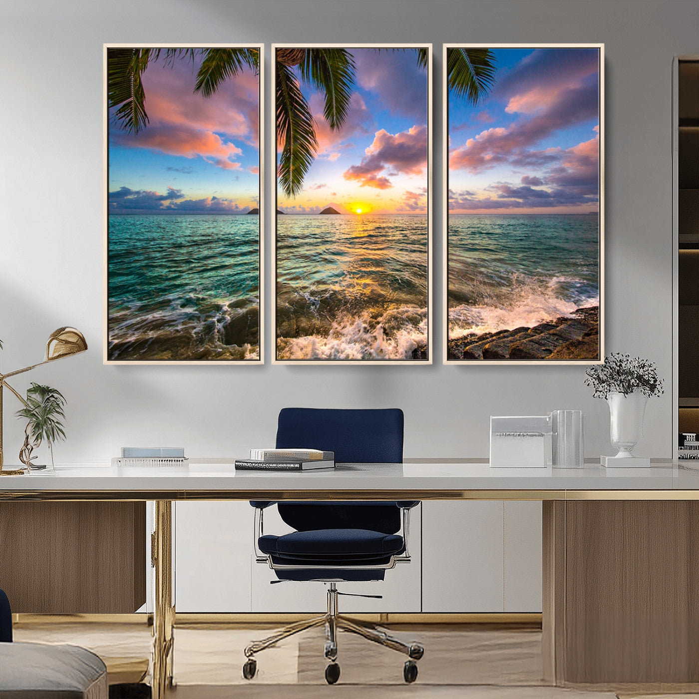 -Framed Tropical Sunset Art Canvas Print