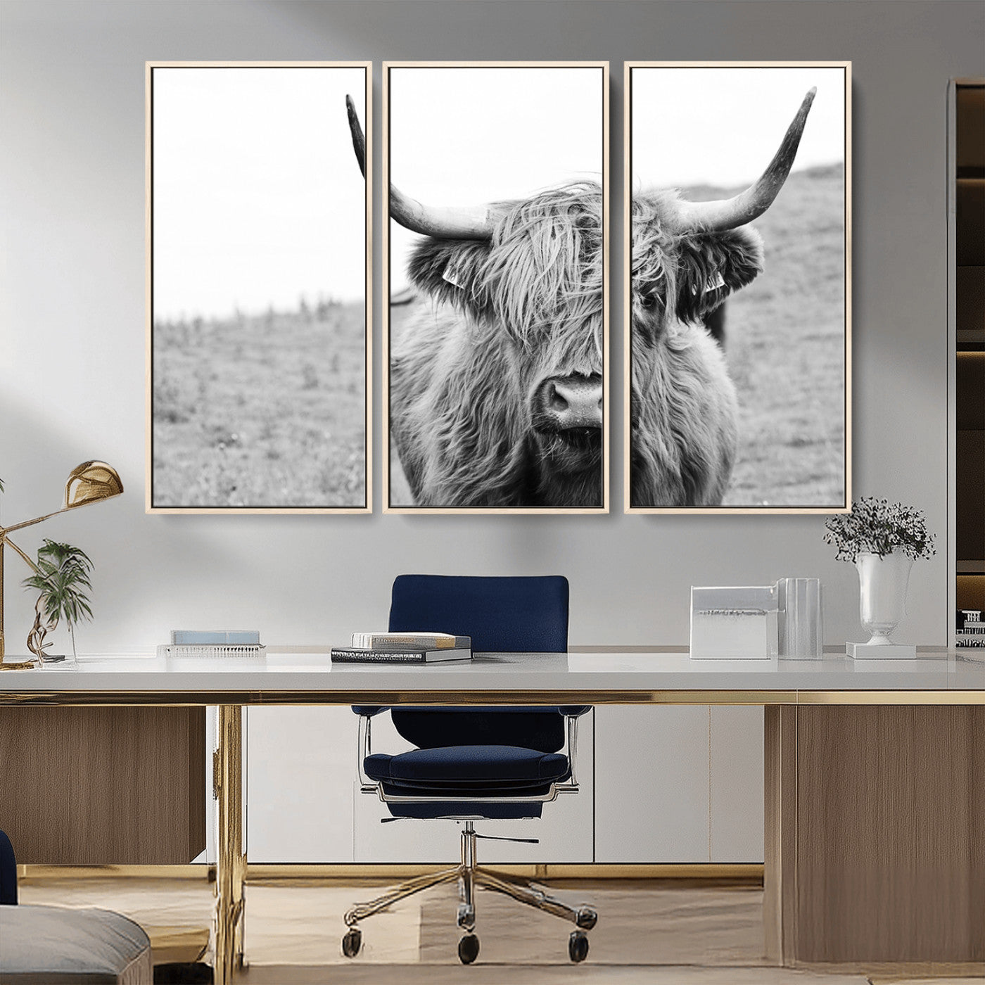 -Newfoundland Cow Art Wall Art, Black White Cow Art Wall Art Canvas Print