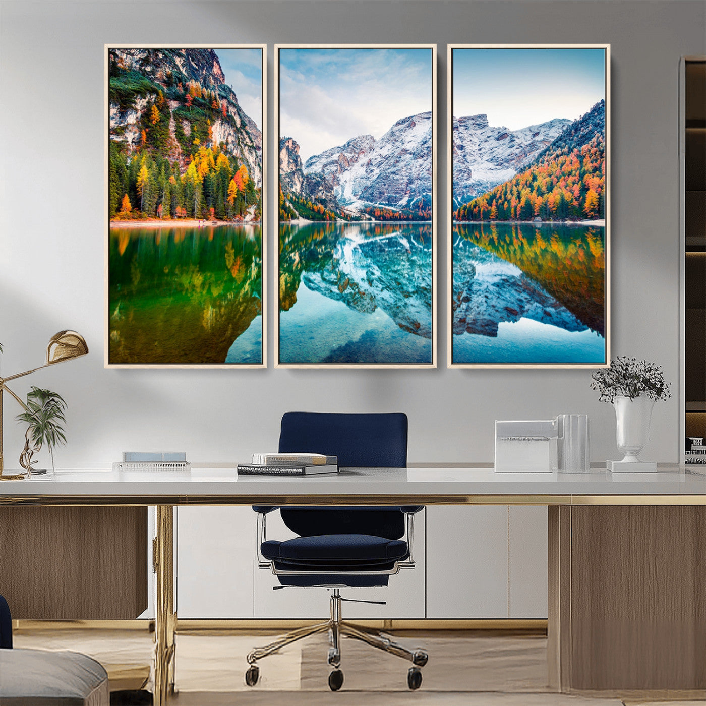 -Spectacular autumn view of Braies Lake Wall Art Canvas Print