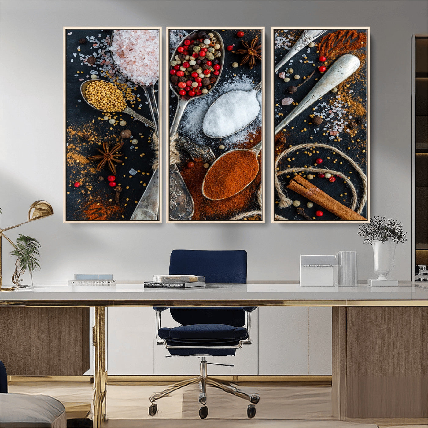 -Spices and Seasonings Canvas Wall Art – Colorful Triptych Kitchen Decor – Culinary Art for Dining