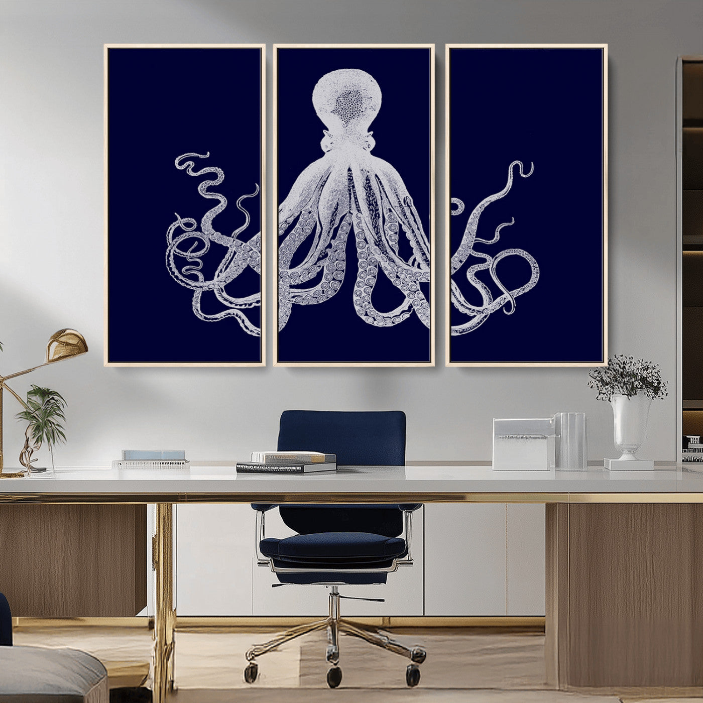 -Blue Octopus Wall Art Canvas Print