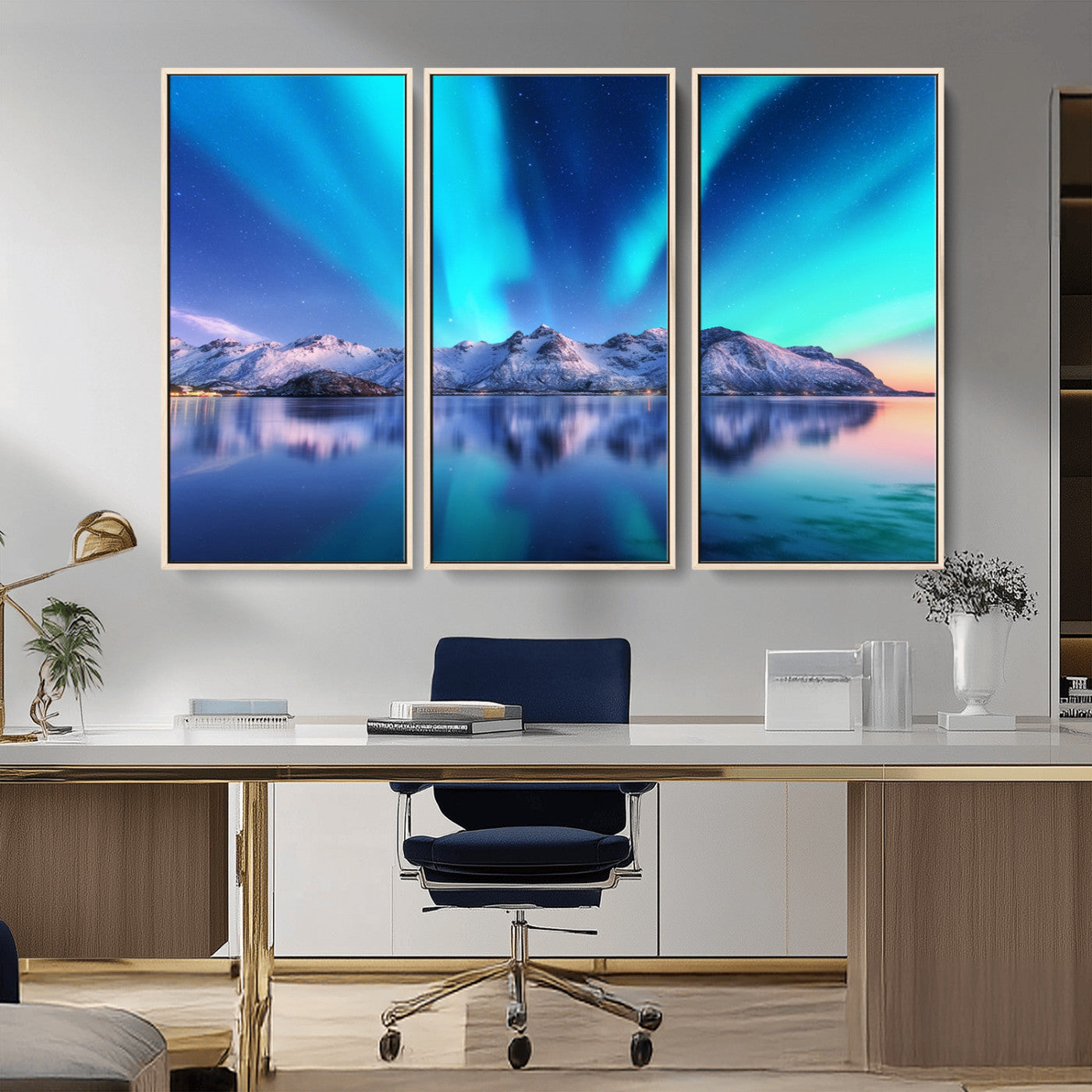 49902-MGV-FC-48X32-3P_Natural-Northern Lights above Mountain Wall Art, Northern Lights Wall Art Canvas Print