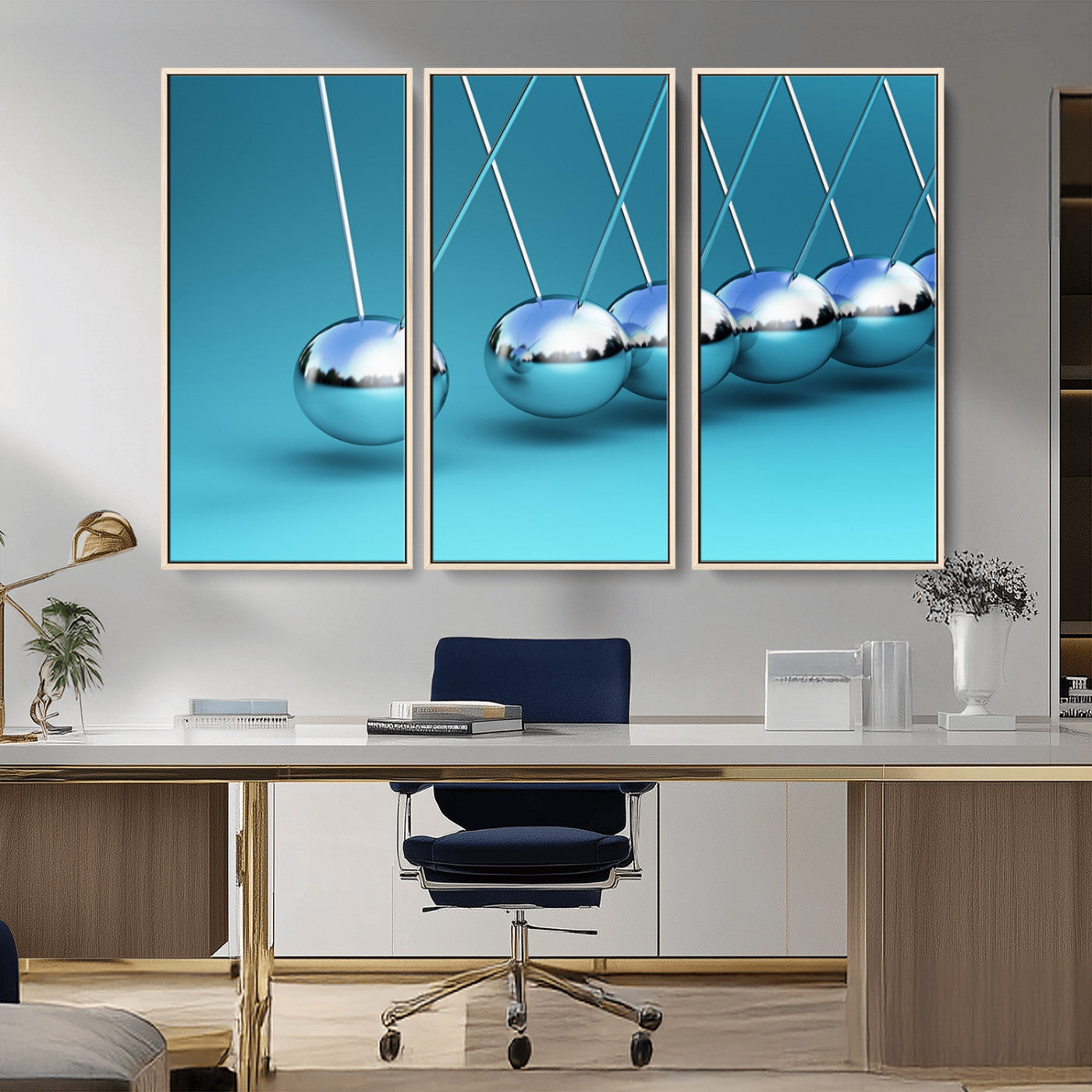 89184-MGV-FC-48X32-3P_Natural-Wall Art Newton's Cradle Canvas Print, Framed Newton Cradle Canvas Print