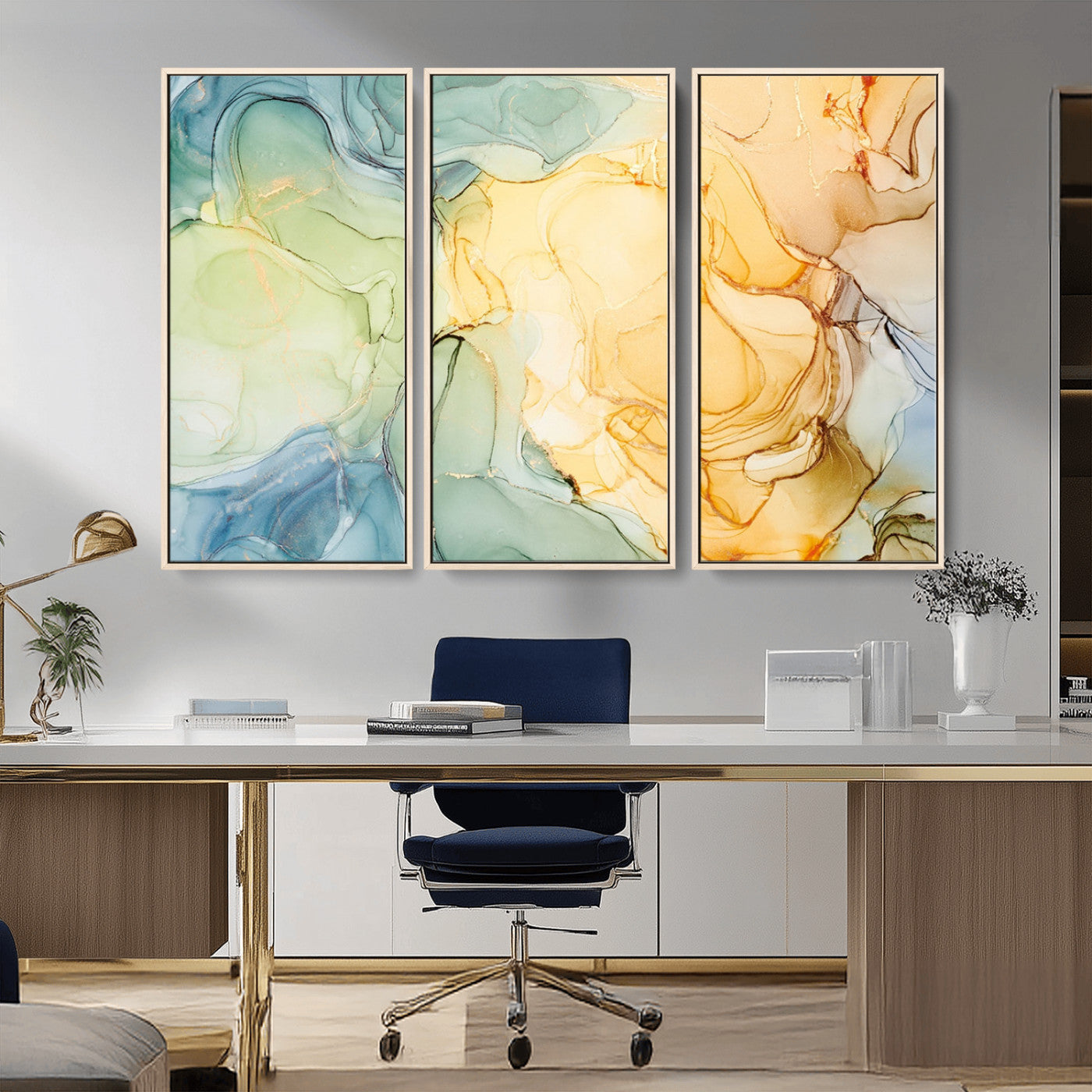 42195-MGV-CV-36X24-Green and Yellow Marble Fluid Effect Wall Art, Green and Yellow Marble Canvas Wall Art Print