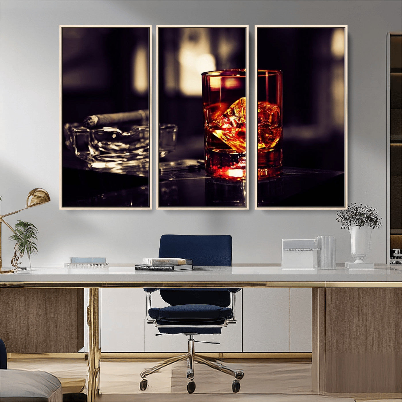 -Whiskey and Cigar Canvas – Luxurious Wall Art for Home or Bar – Glass and Cigar Scene Print Canvas